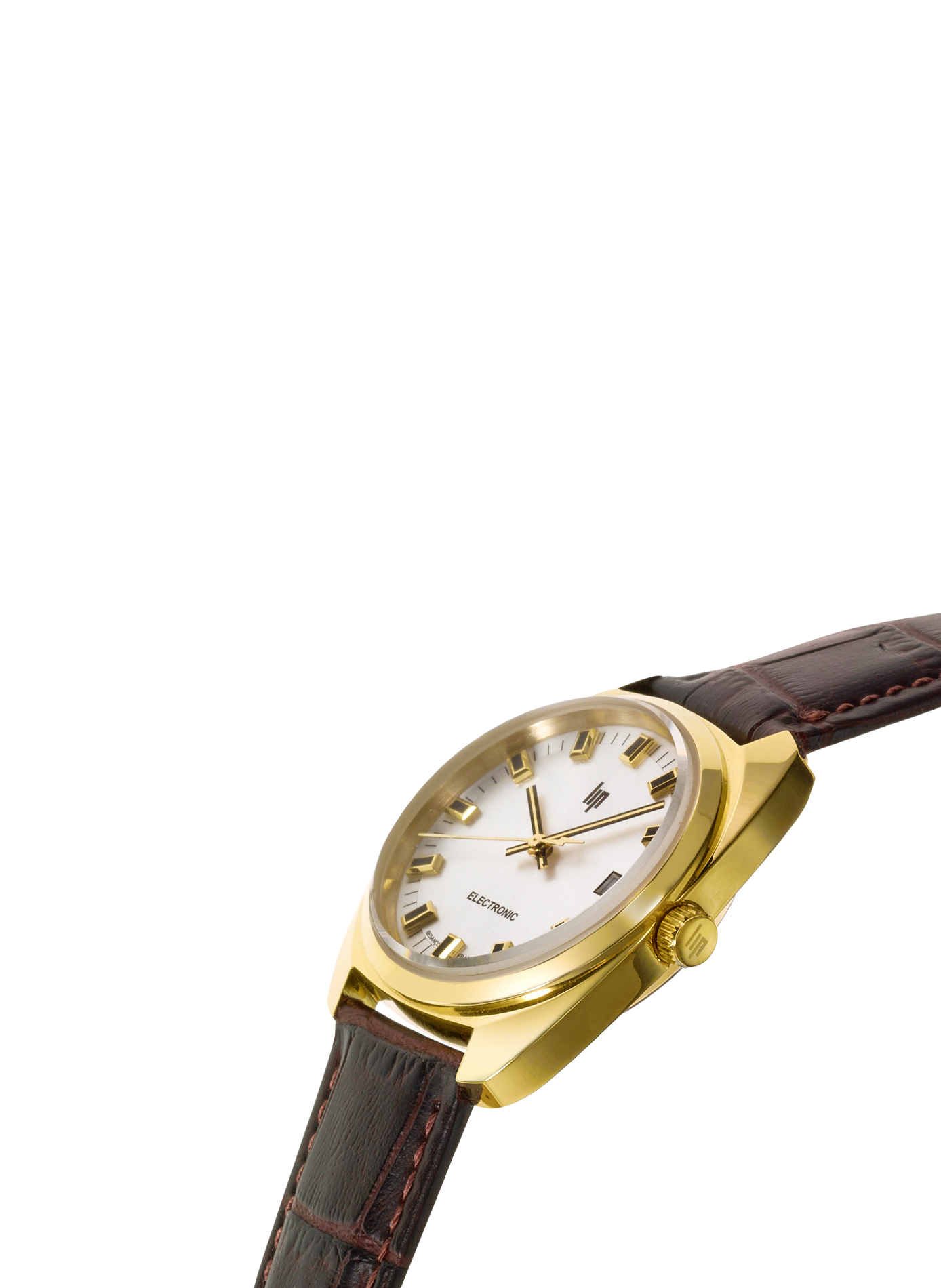 Montre quartz bracelet façon crocodile en cuir LIP Argent