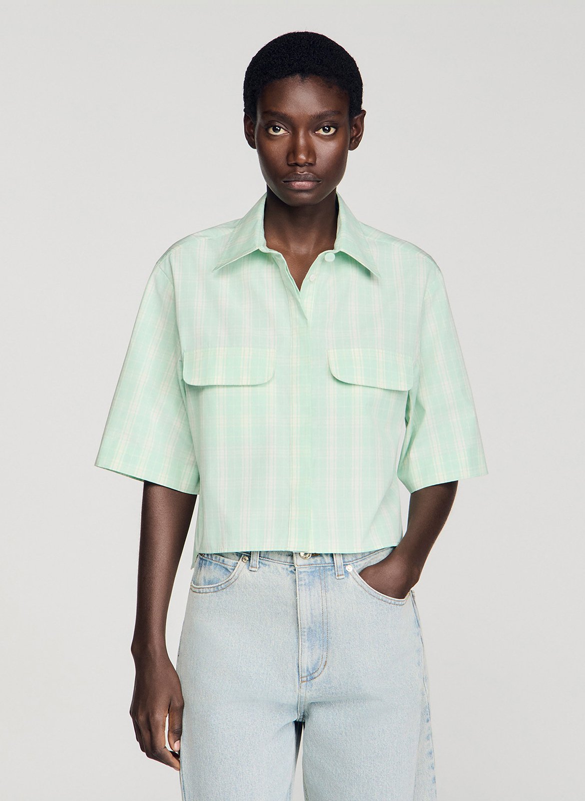 Chemmise à carreaux en coton SANDRO Vert