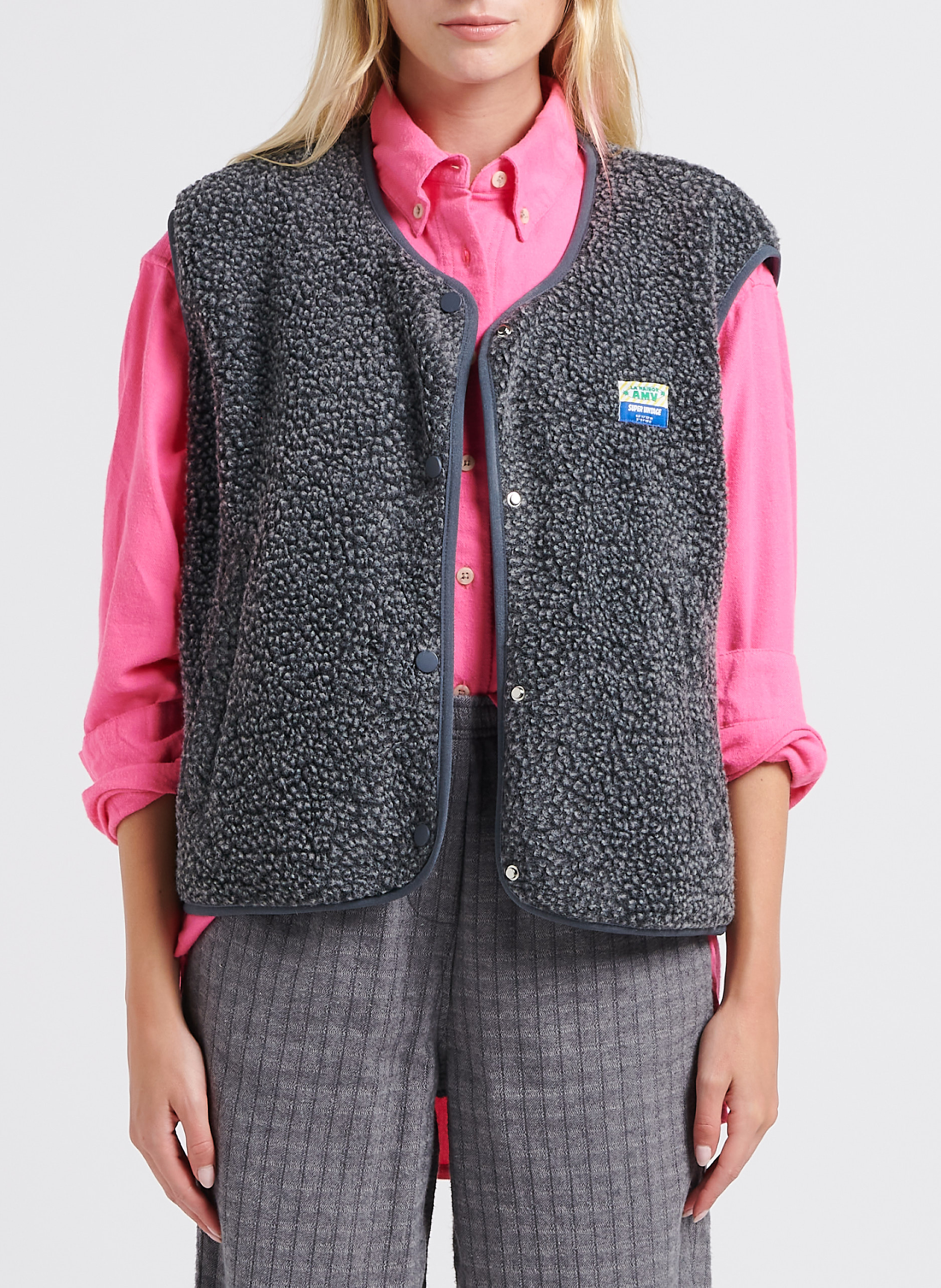 Gilet col rond molletonné sans manches hoktown AMERICAN VINTAGE Gris