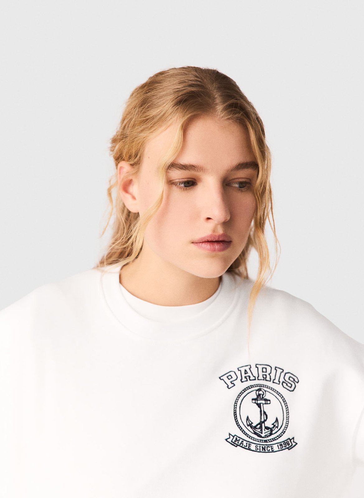 Sweat col rond en coton MAJE Blanc