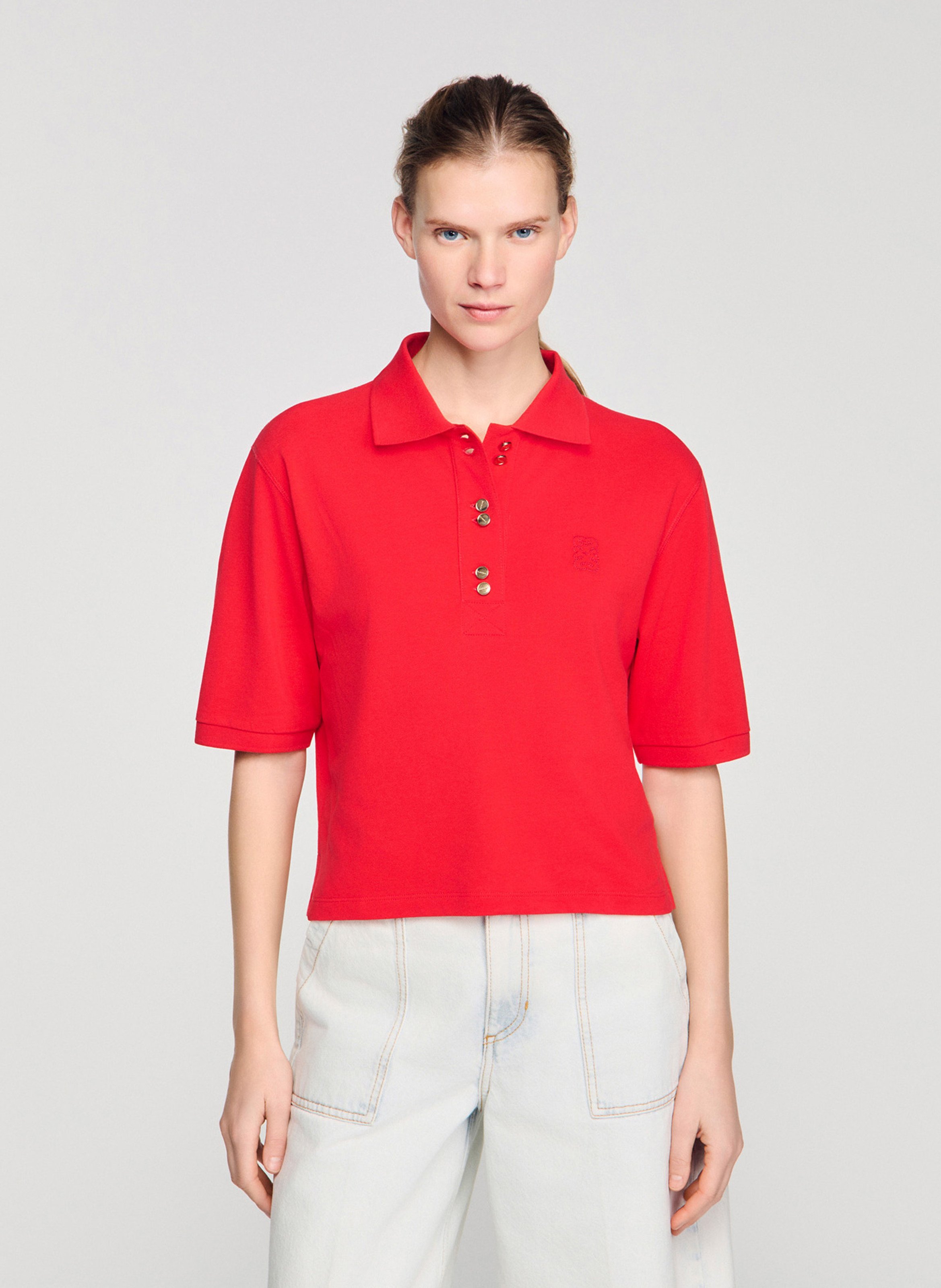 Polo manches courtes à broderie logo SANDRO Rouge