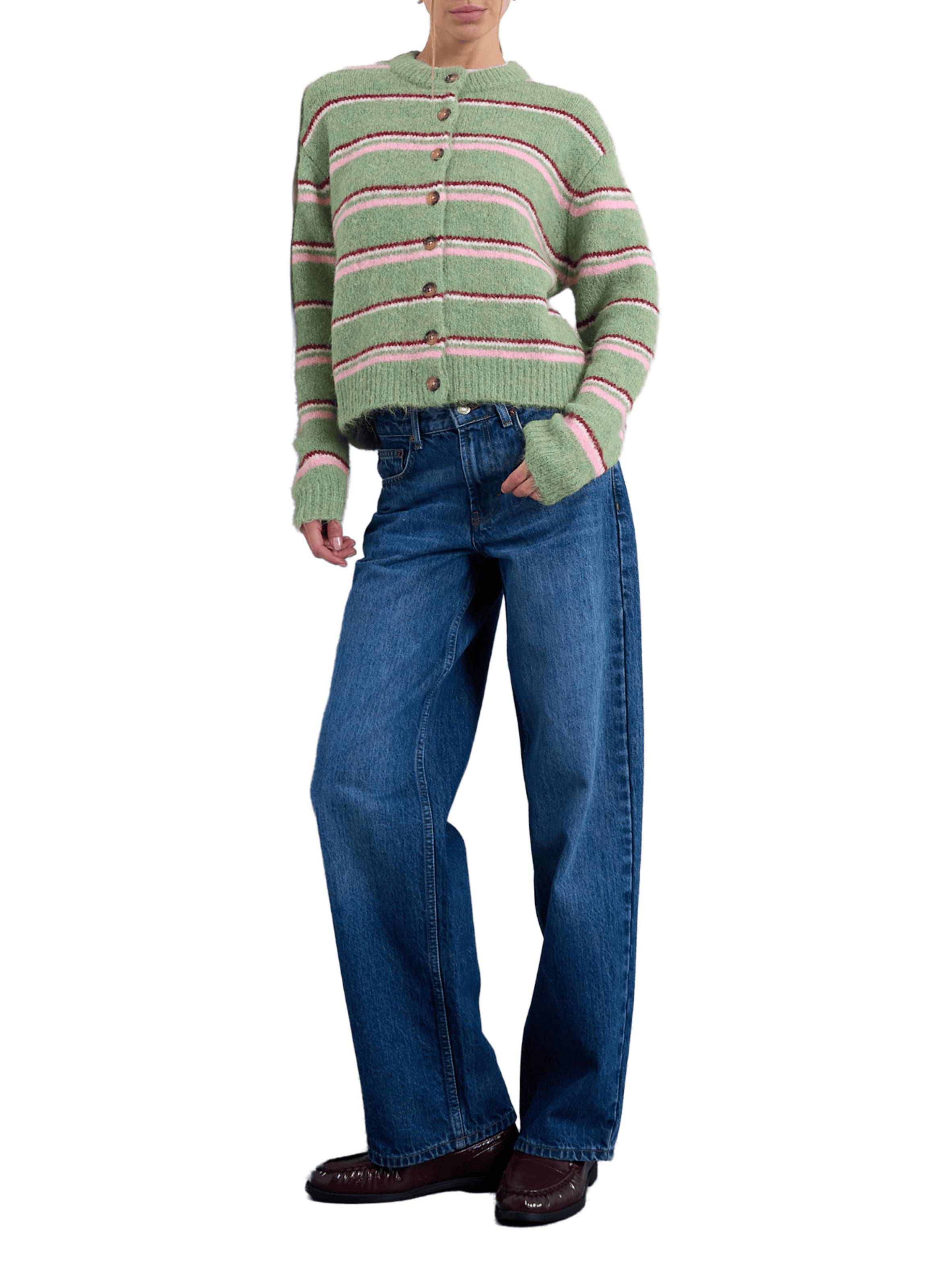 Buttoned striped cardigan TOPSHOP Green