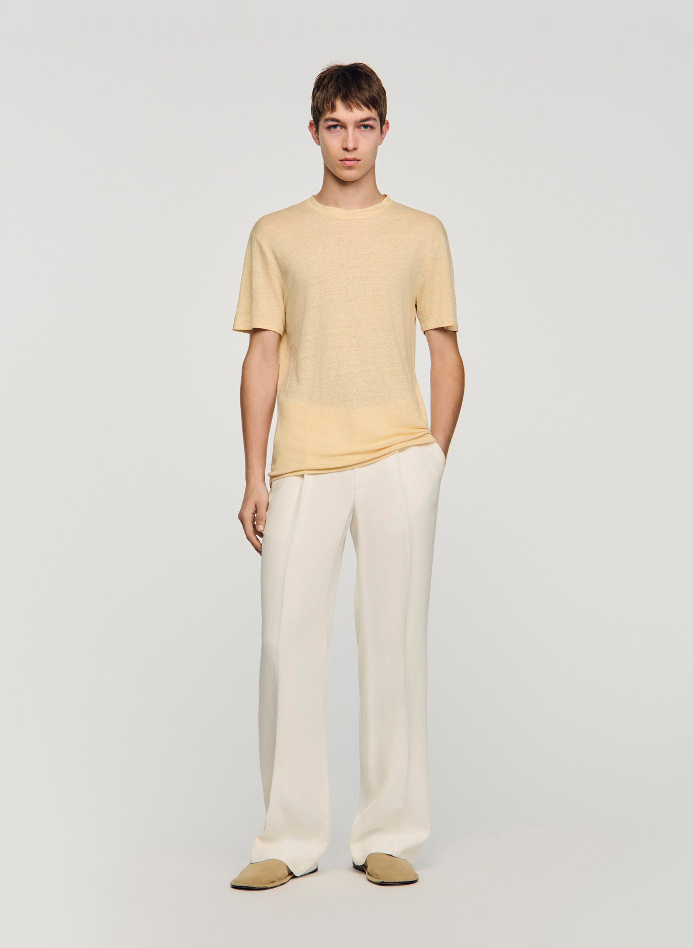 Tee-shirt col rond regular-fit en lin SANDRO Beige