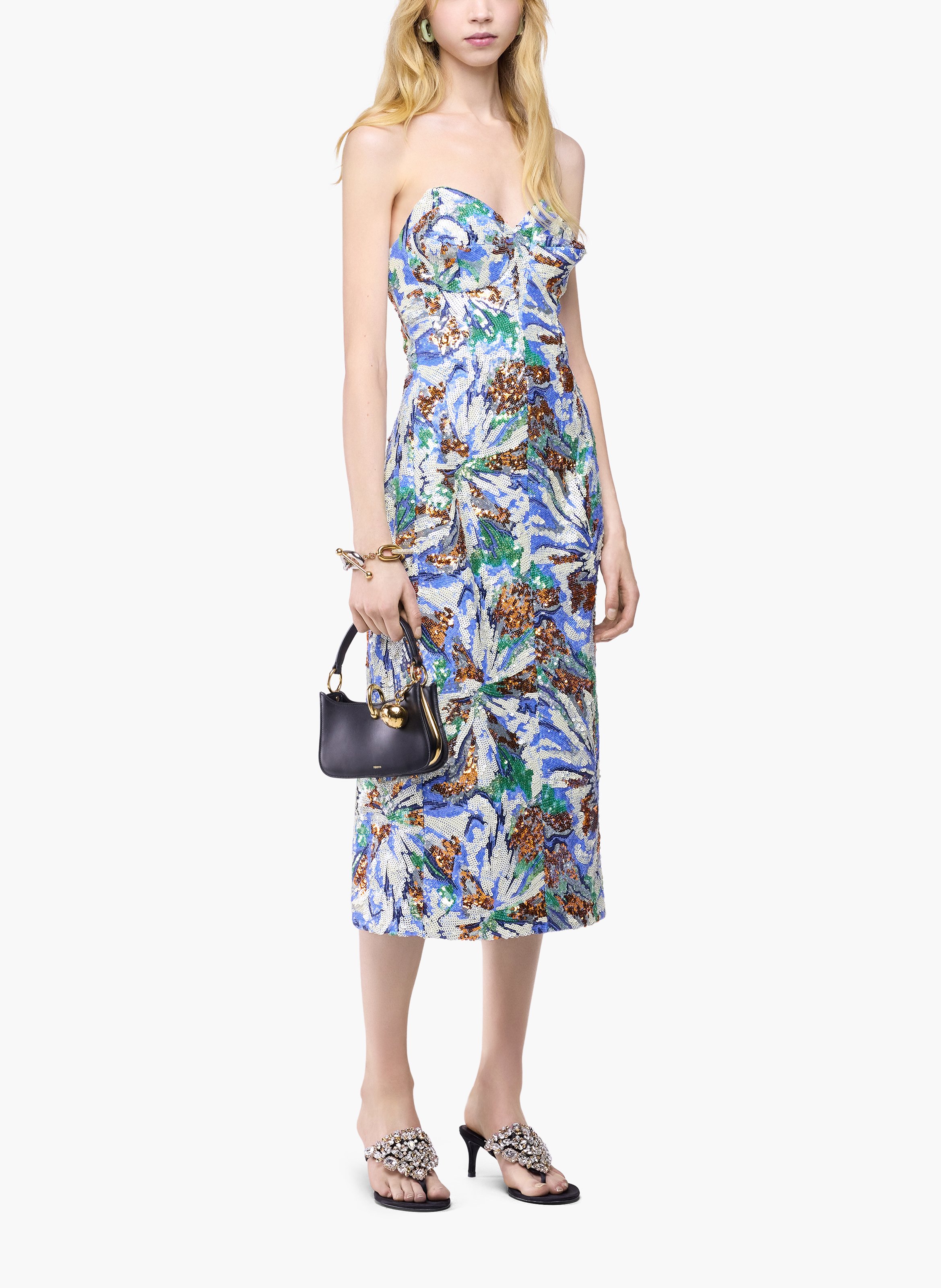 Robe midi avec broderie de sequins en forme de fleurs RABANNE Bleu