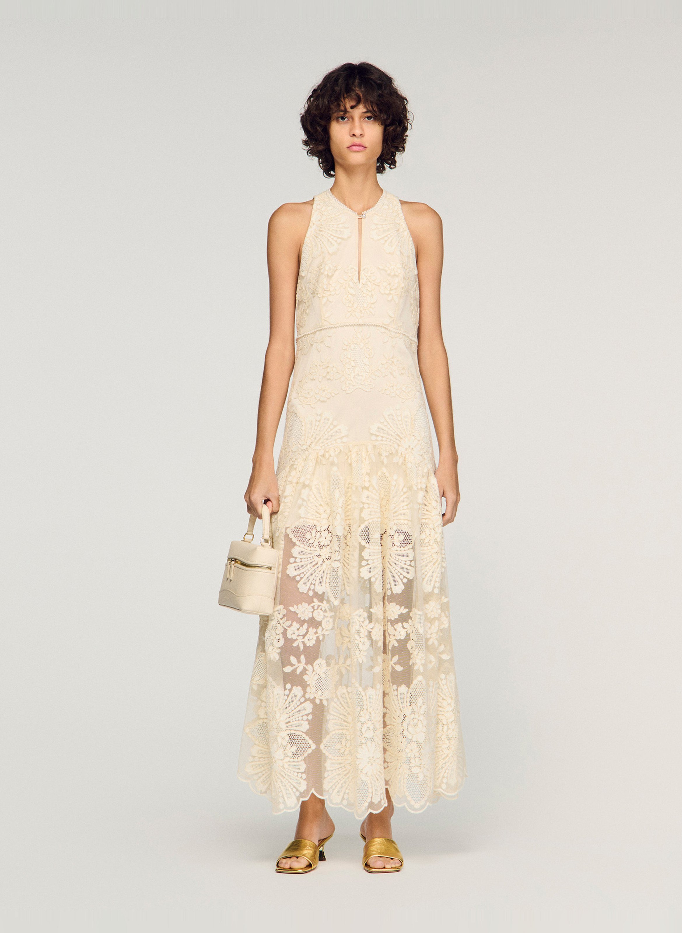 Robe longue col rond SANDRO Beige