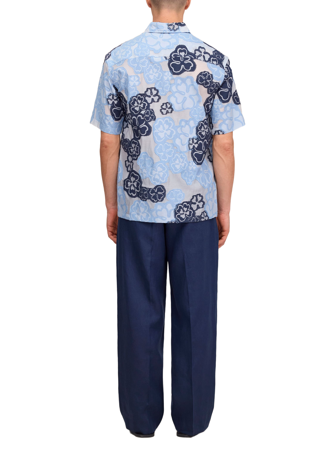 Shirt with embroidered panel in mixed cotton NN.07 Blue