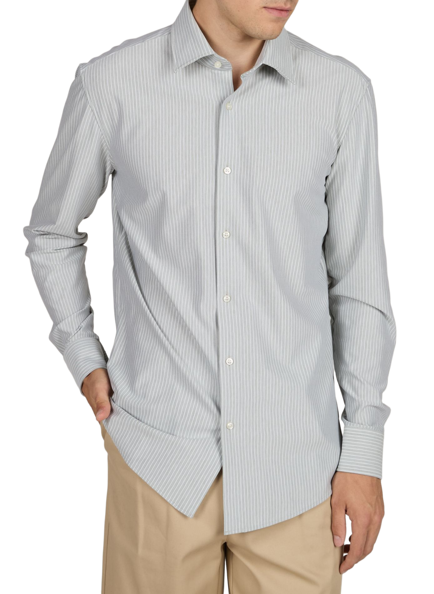 Striped long-sleeve shirt in blended cotton BOSS Beige