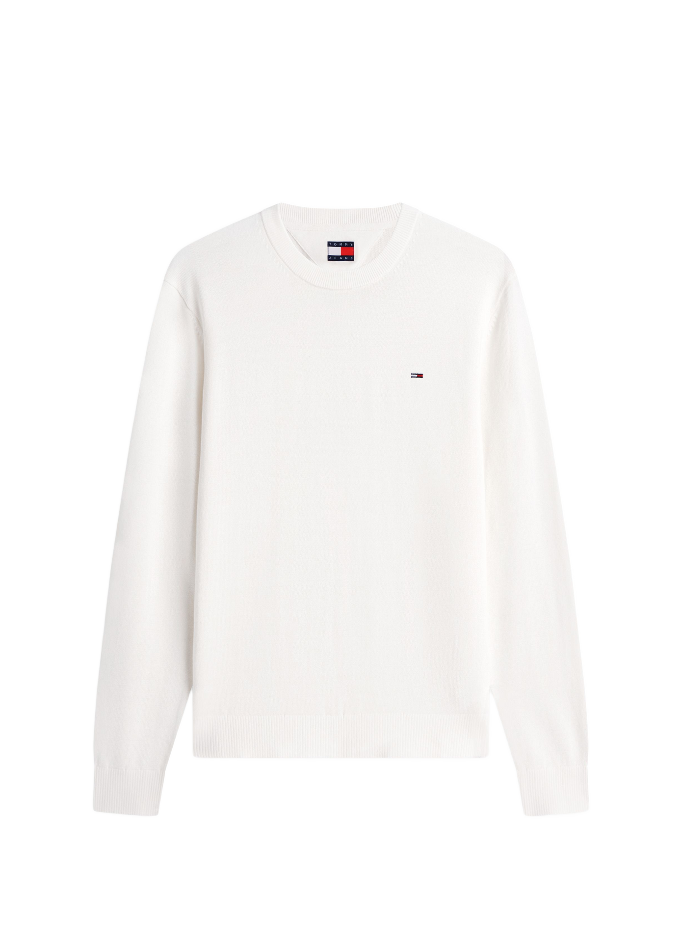 Pull à col rond à logo brodé en coton TOMMY HILFIGER Beige