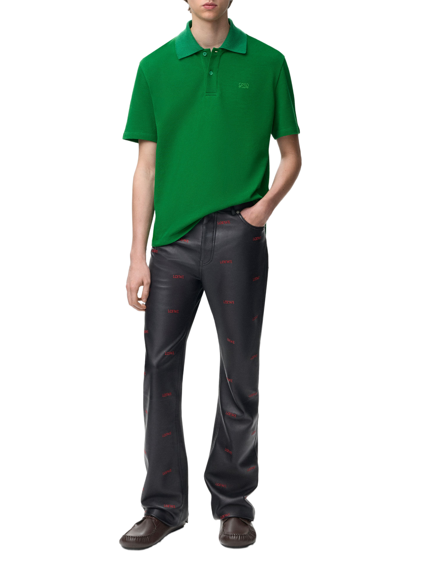 Lightweight cotton piqué polo LOEWE Green