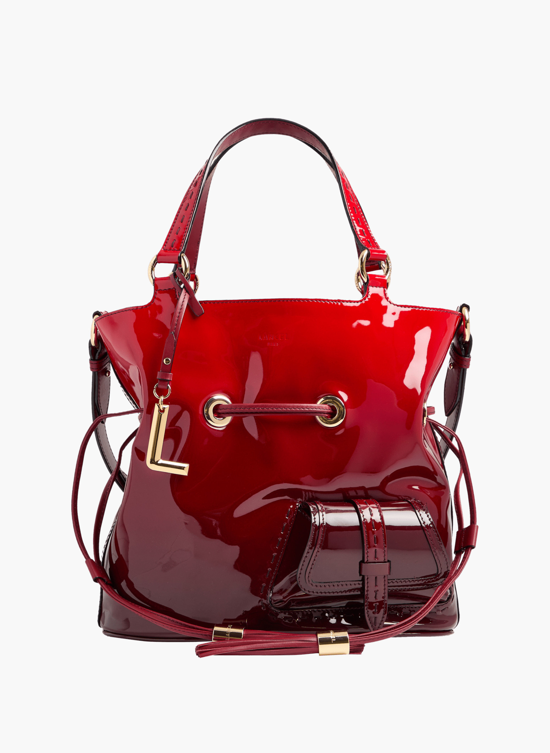 Sac seau premier flirt de lancel en animation 150y degrade : cuirs de vachette verni & lisse LANCEL Rouge