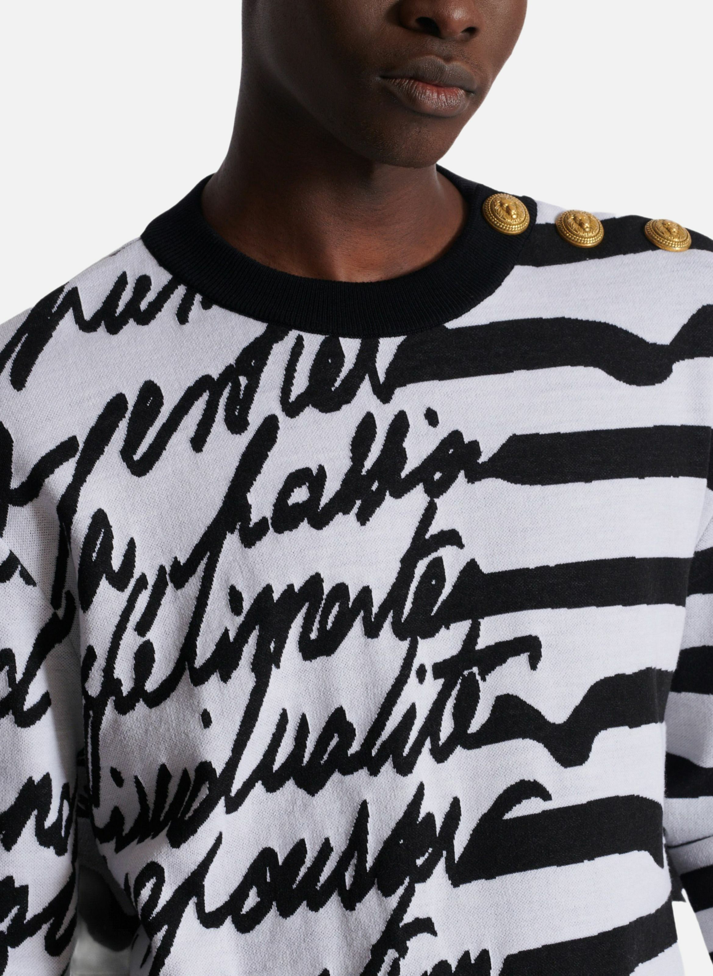 Pull marinière « lettre d'amour » en maille BALMAIN Blanc