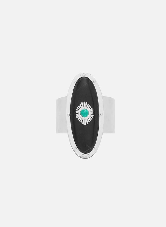 Bague avec cabochon central sertie de pierre pacha Noir by HIPANEMA HIPANEMA Bague avec cabochon central sertie de pierre pacha Noir