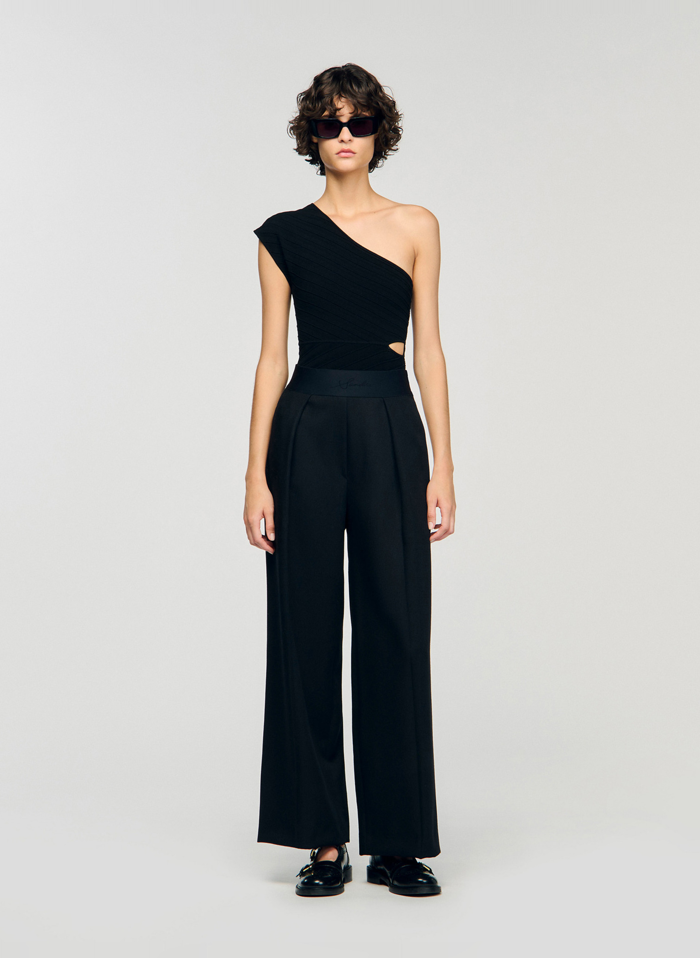 Body asymétrique en tissu texturé Noir