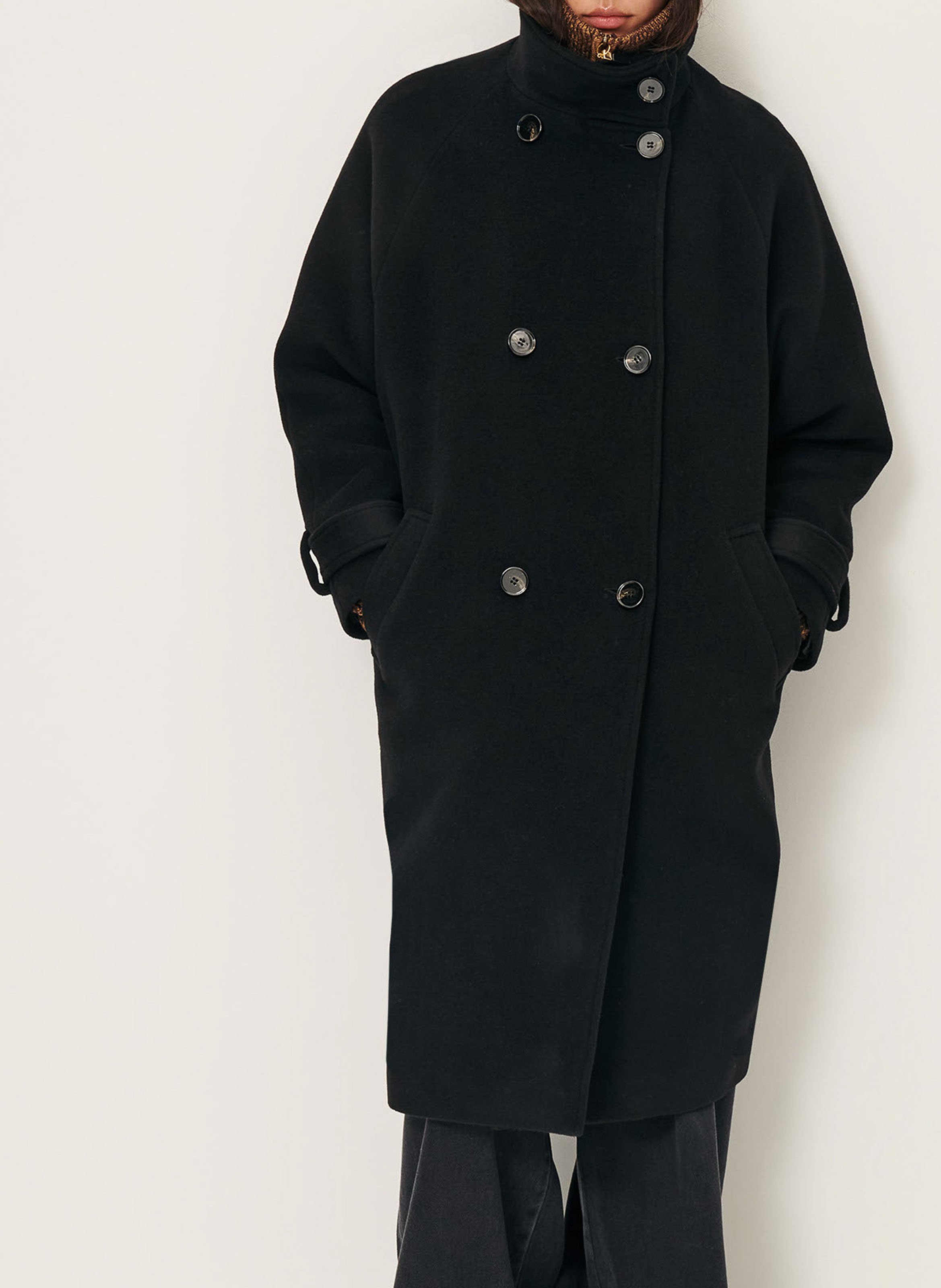 Manteau col montant en laine mélangée bleeckett SESSUN Noir