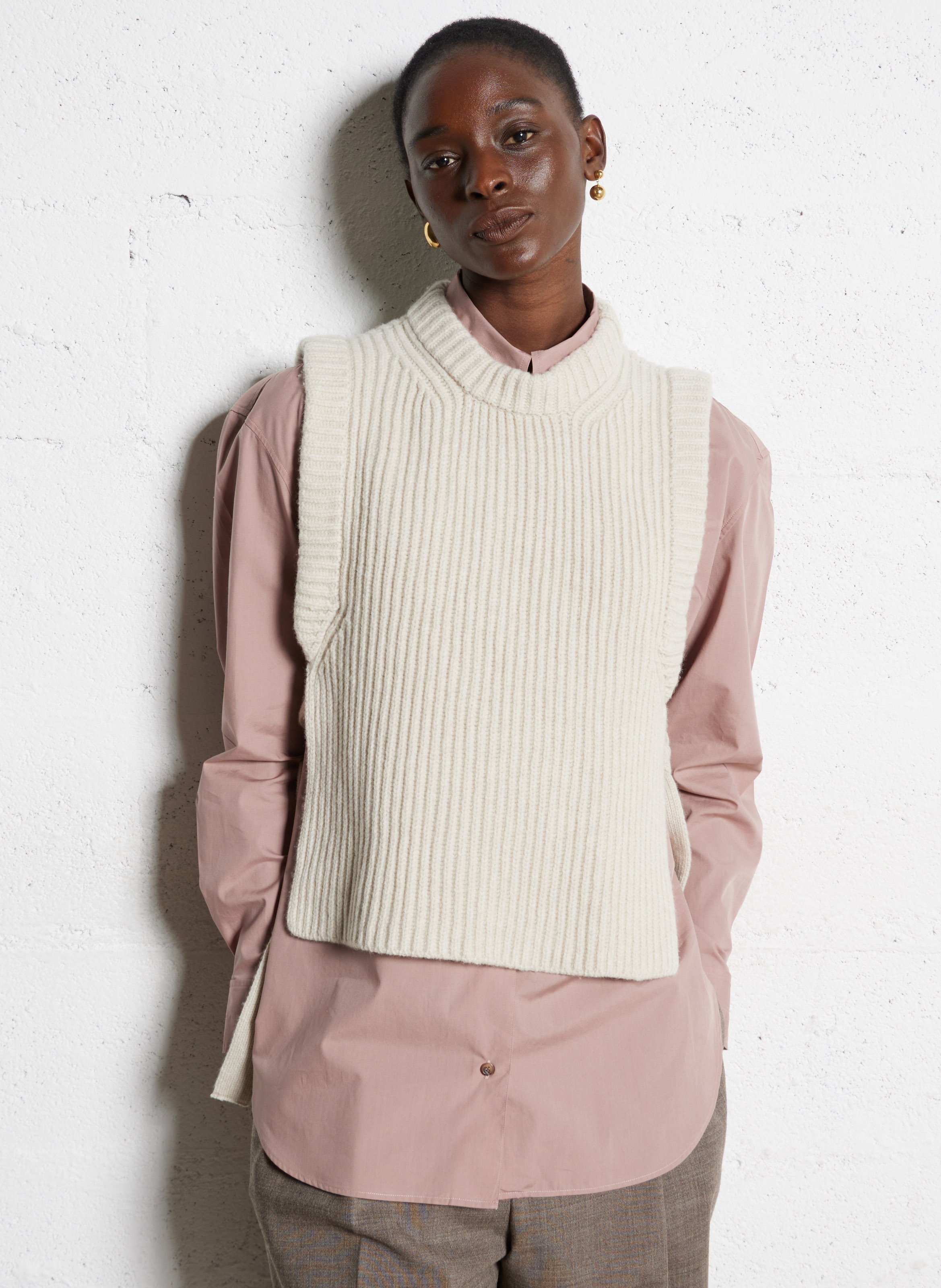 Plastron col rond en laine firmus SOEUR Beige