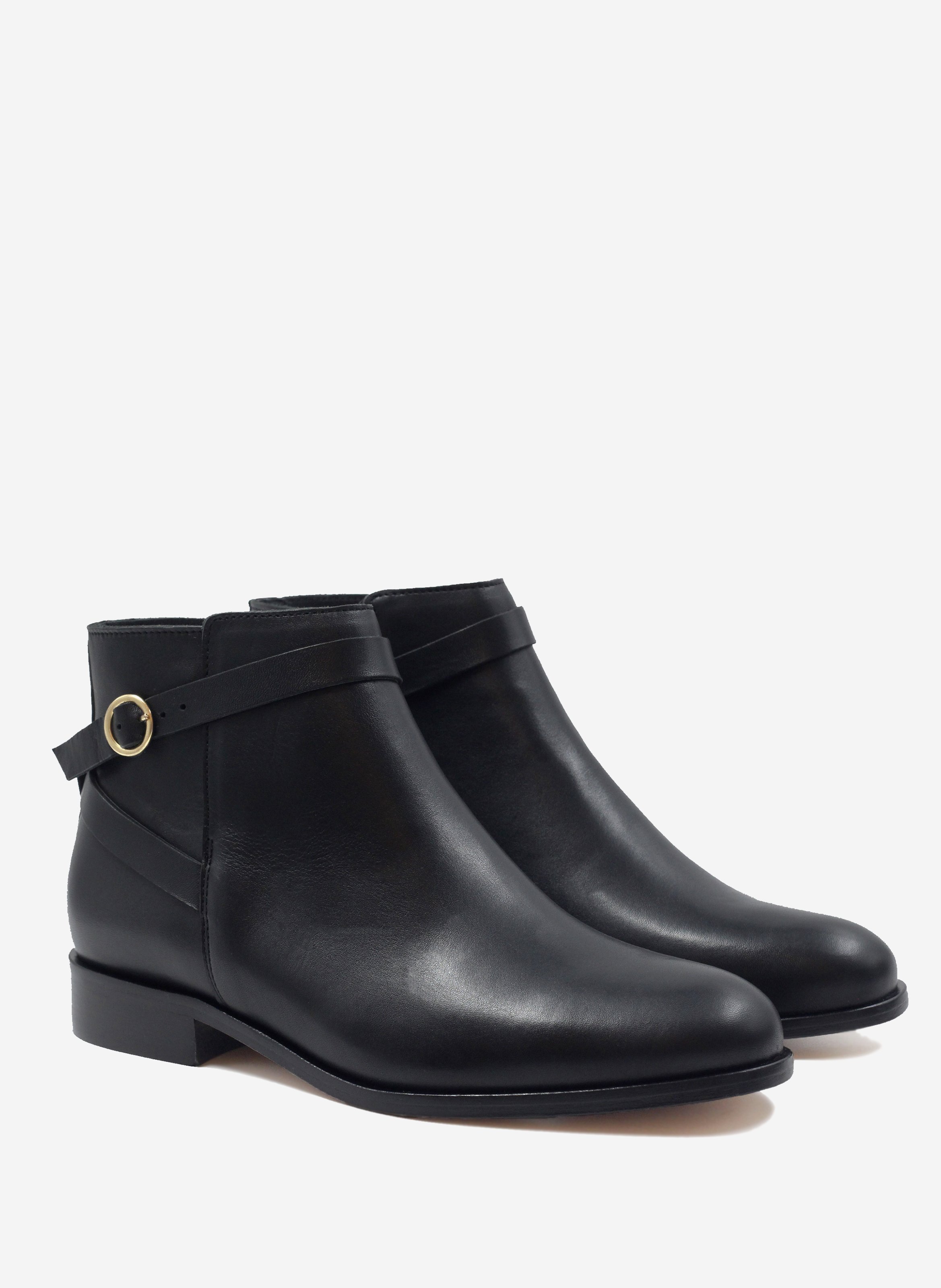 Bottines cavalières plates cuir lisse JULES & JENN Noir