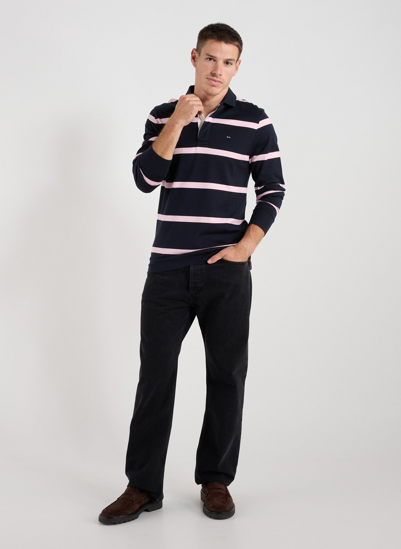 Striped long-sleeve cotton polo EDEN PARK Pink