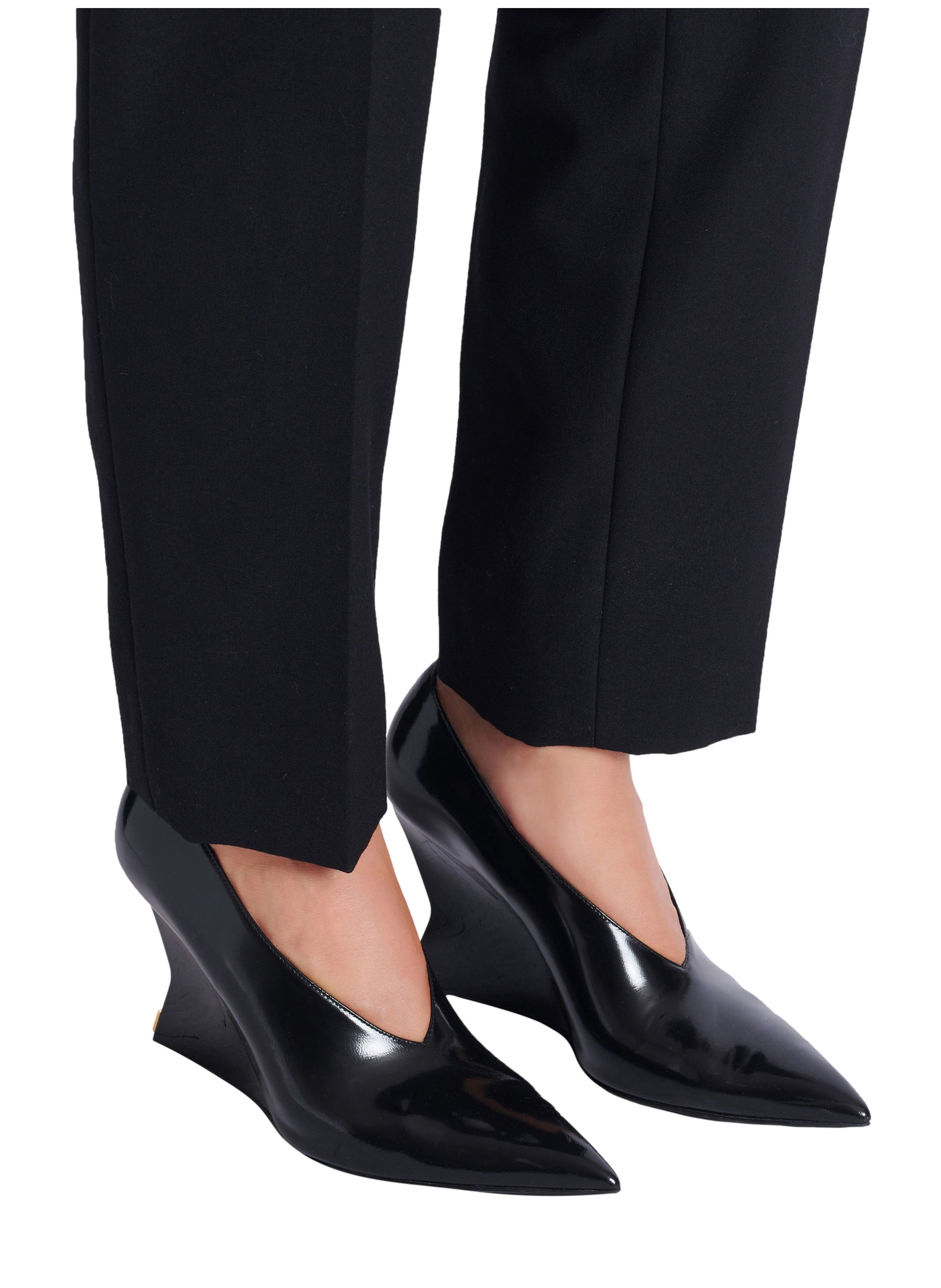 Escarpins wedge en cuir d’agneau brillant Noir