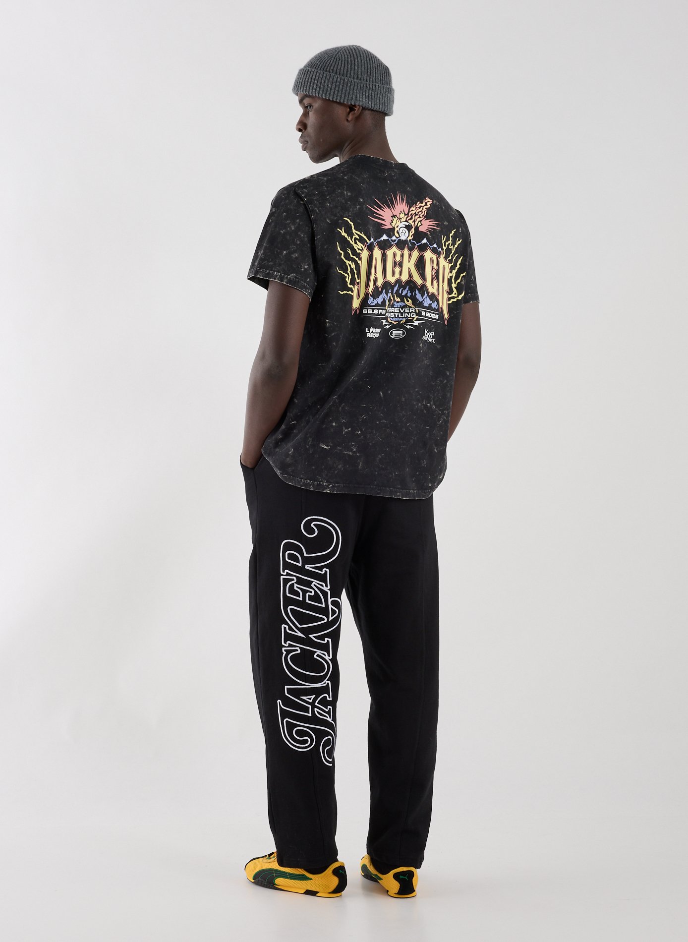 Biker-style cotton t-shirt JACKER. Black