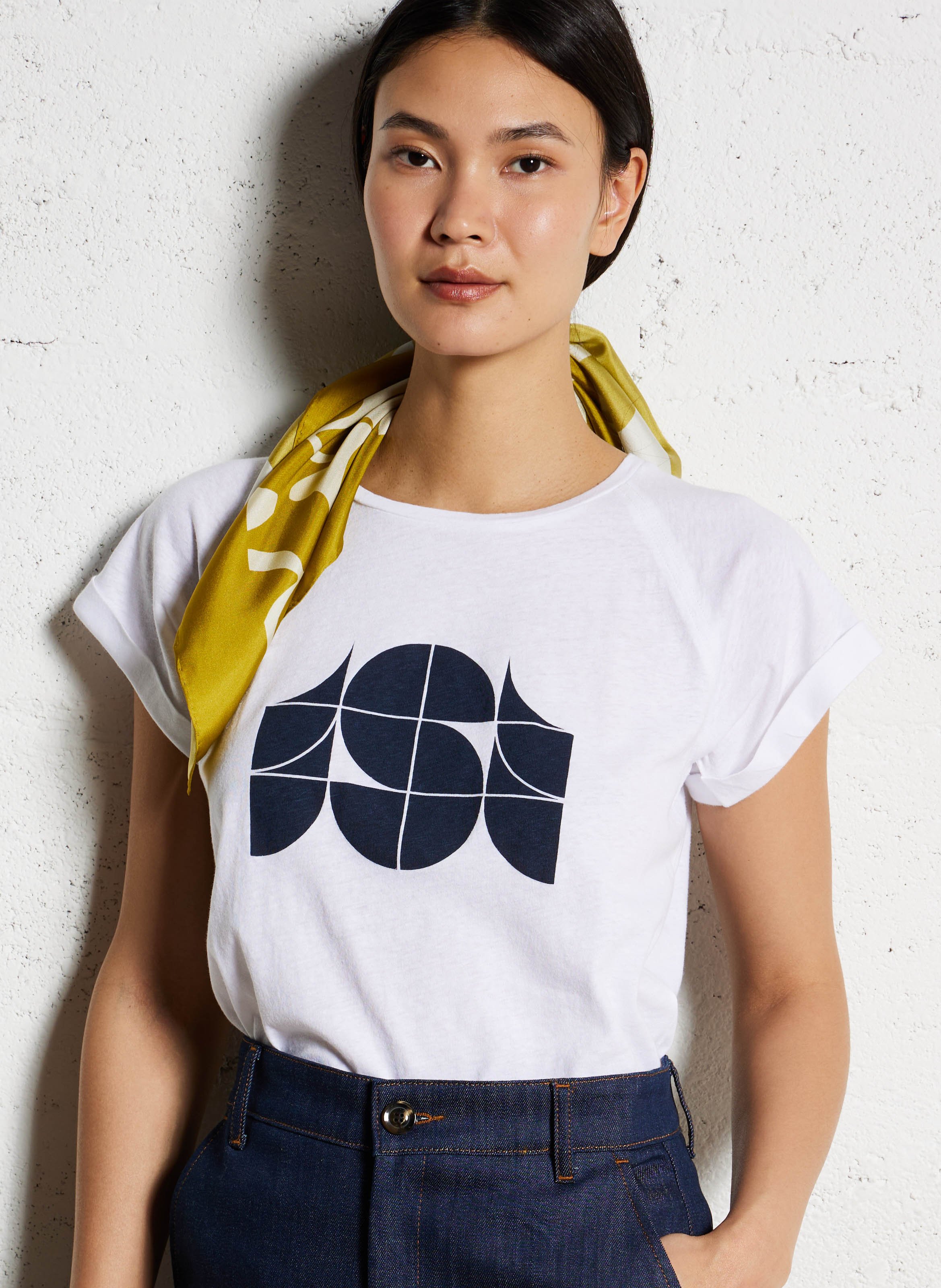 Tee-shirt col rond sérigraphié en coton mélangé valentina SOEUR Blanc