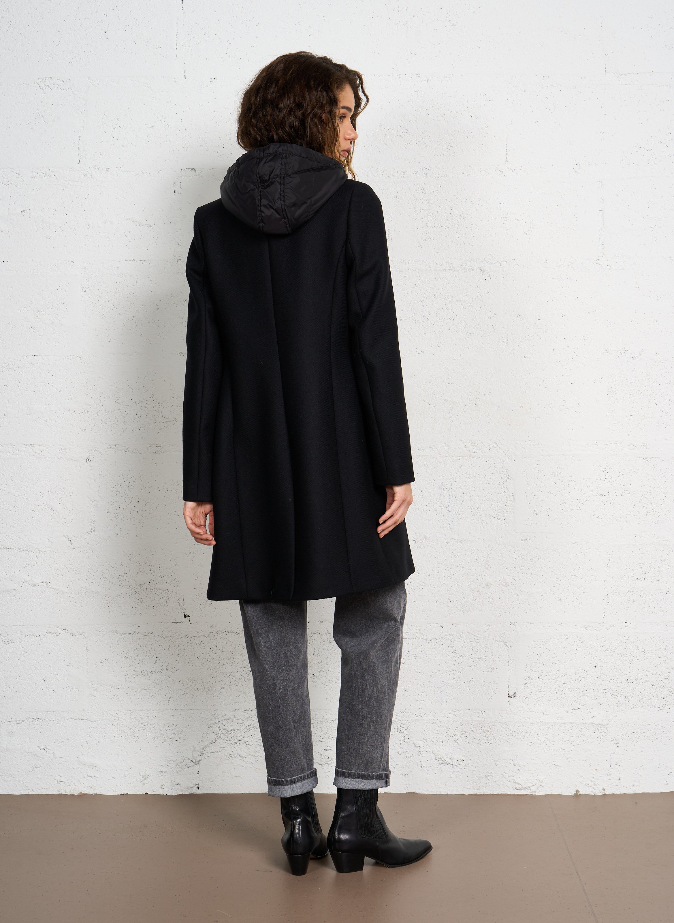 Manteau à capuche en drap de laine IKKS Noir