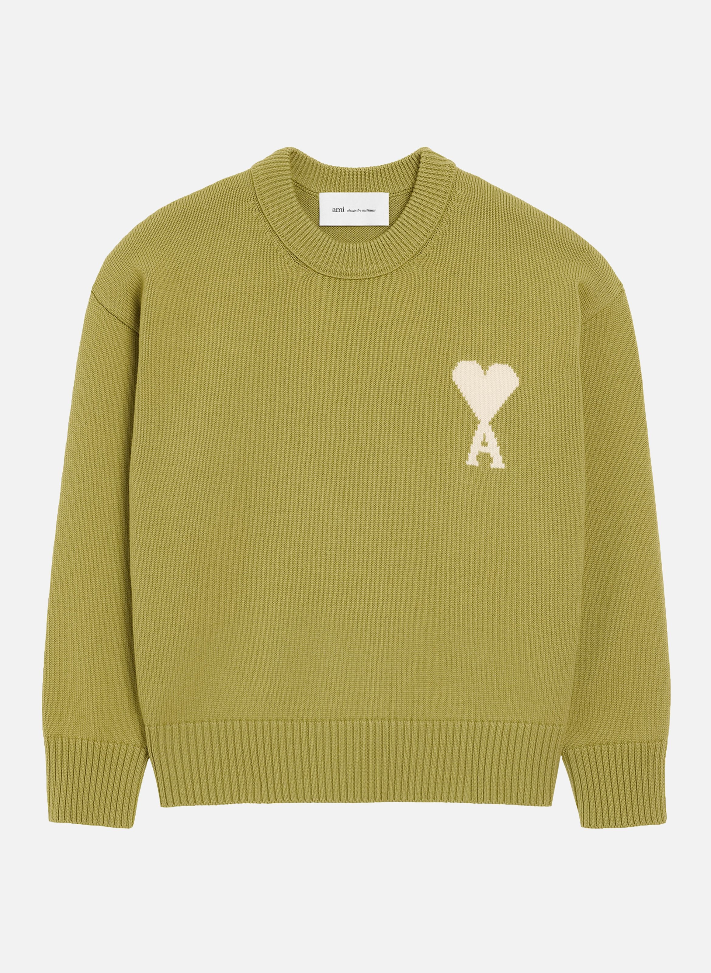 Pull col rond ami de coeur unisexe en laine et coton AMI PARIS Vert