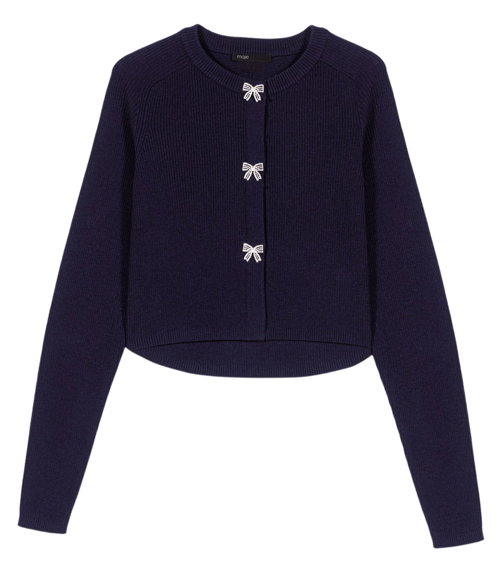 Cardigan droit col rond en laine MAJE Bleu