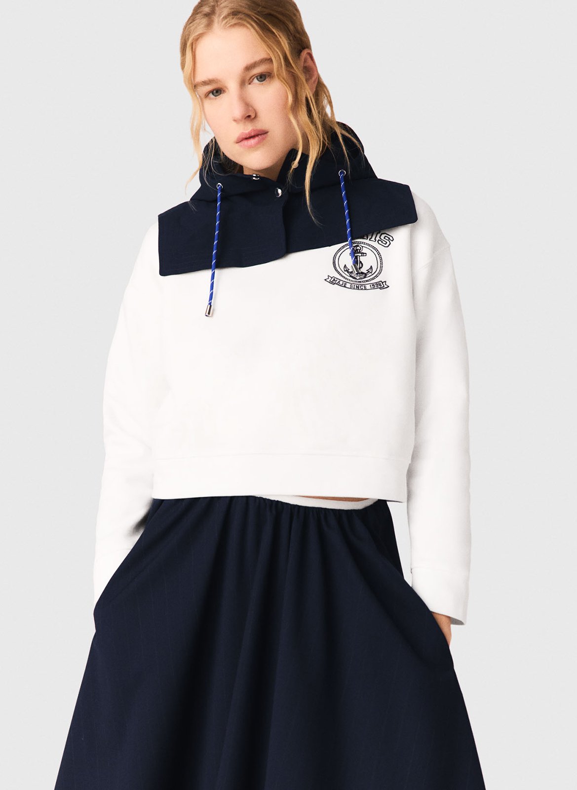 Sweat col rond en coton MAJE Blanc