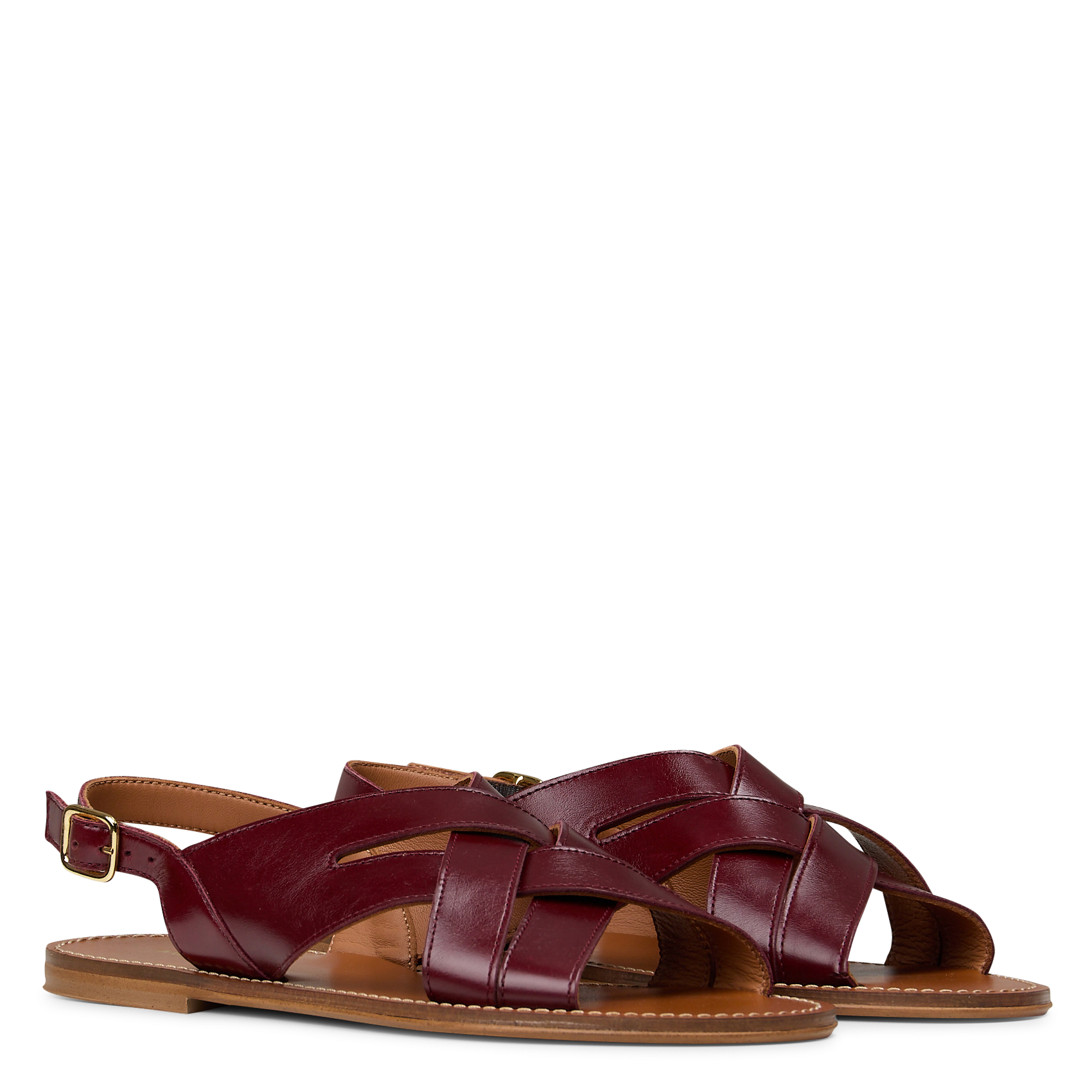 Sandales plates à brides croisées en cuir soan MAISON 123 Rouge