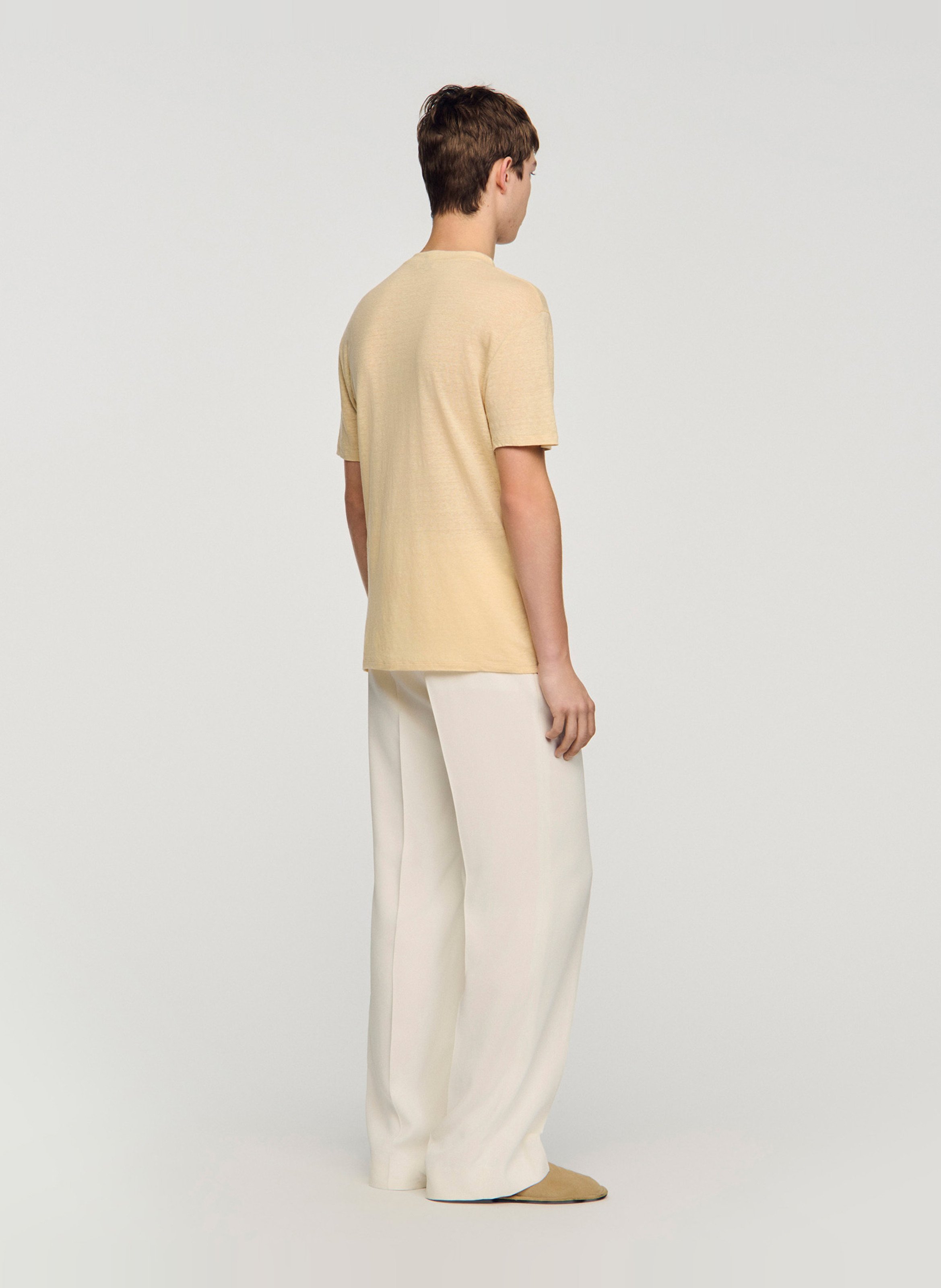 Tee-shirt col rond regular-fit en lin SANDRO Beige