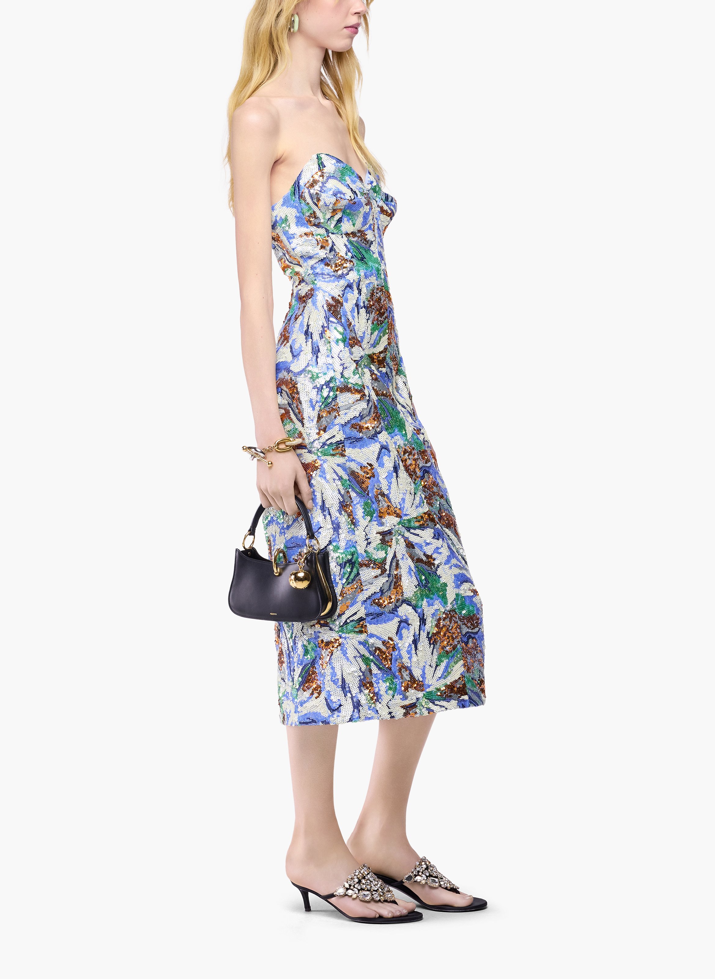 Robe midi avec broderie de sequins en forme de fleurs RABANNE Bleu