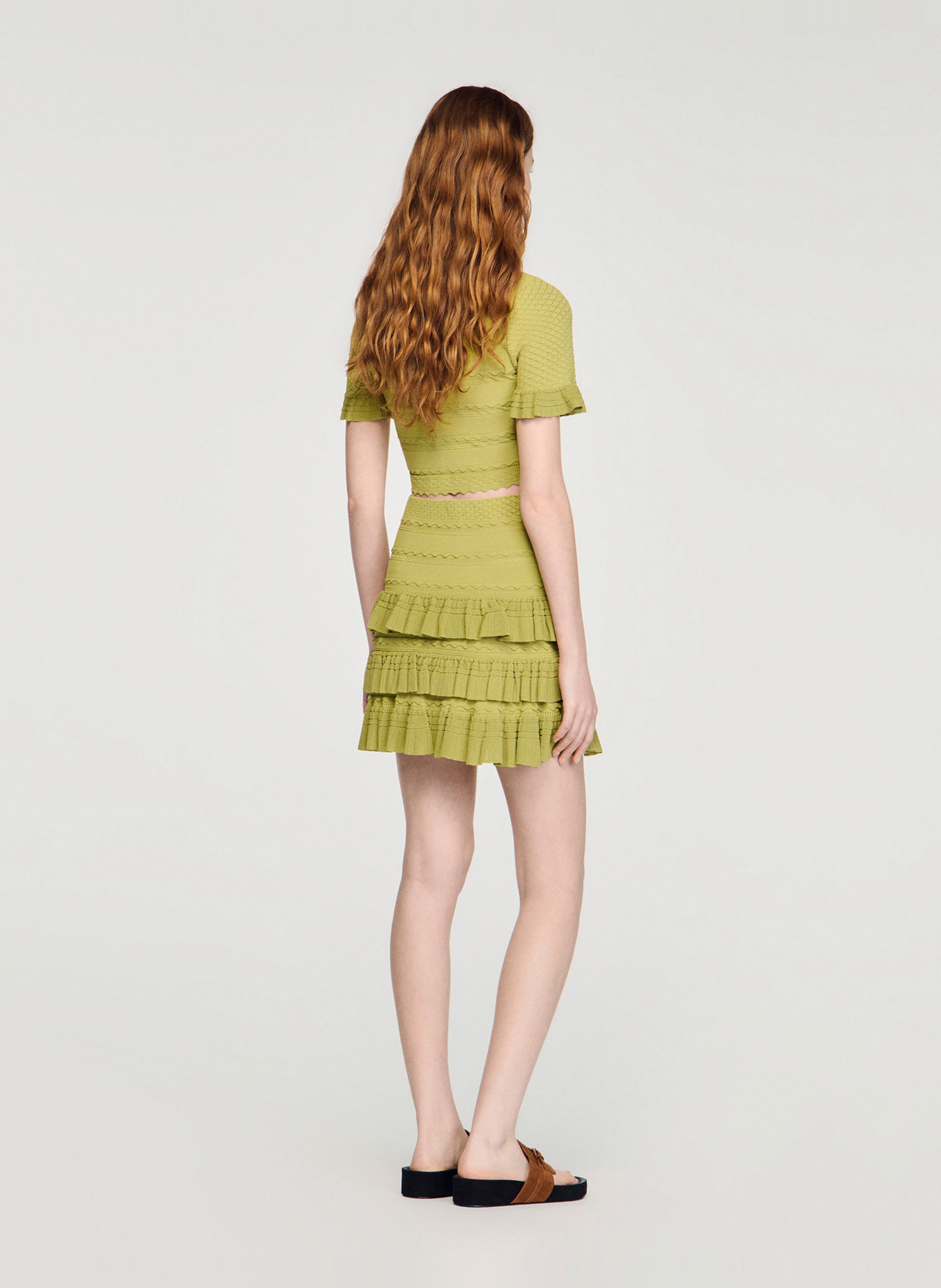 Jupe courte à volants SANDRO Vert