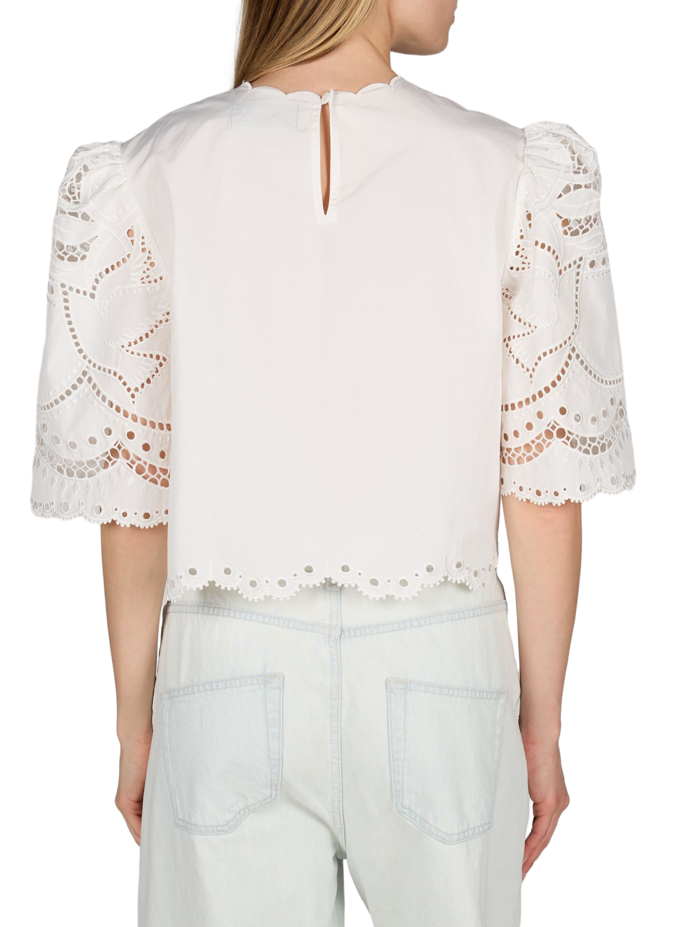 Top court ample à broderies ajourées BERENICE Blanc