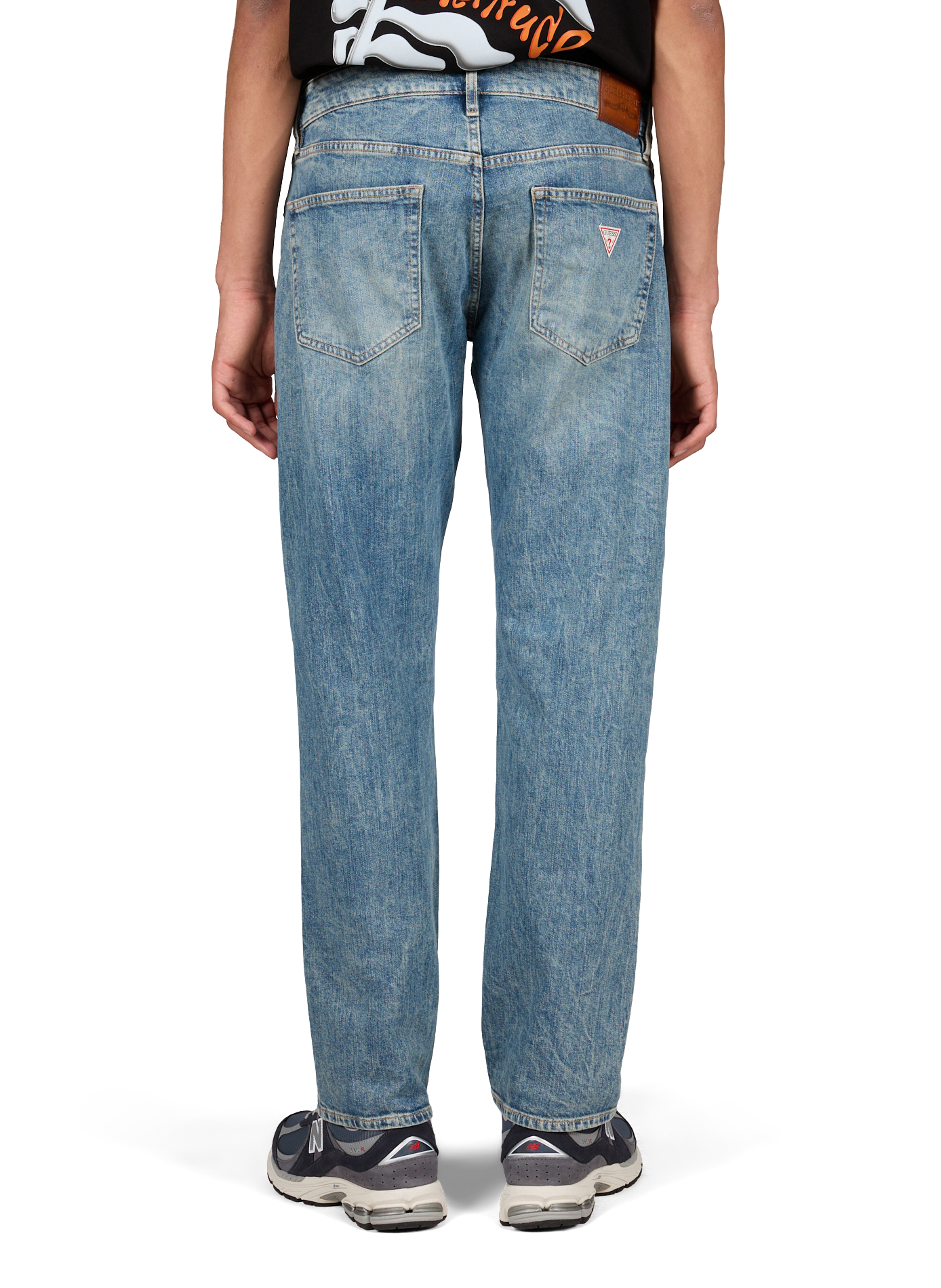 Jean droit délavé en coton mélangé GUESS Bleu