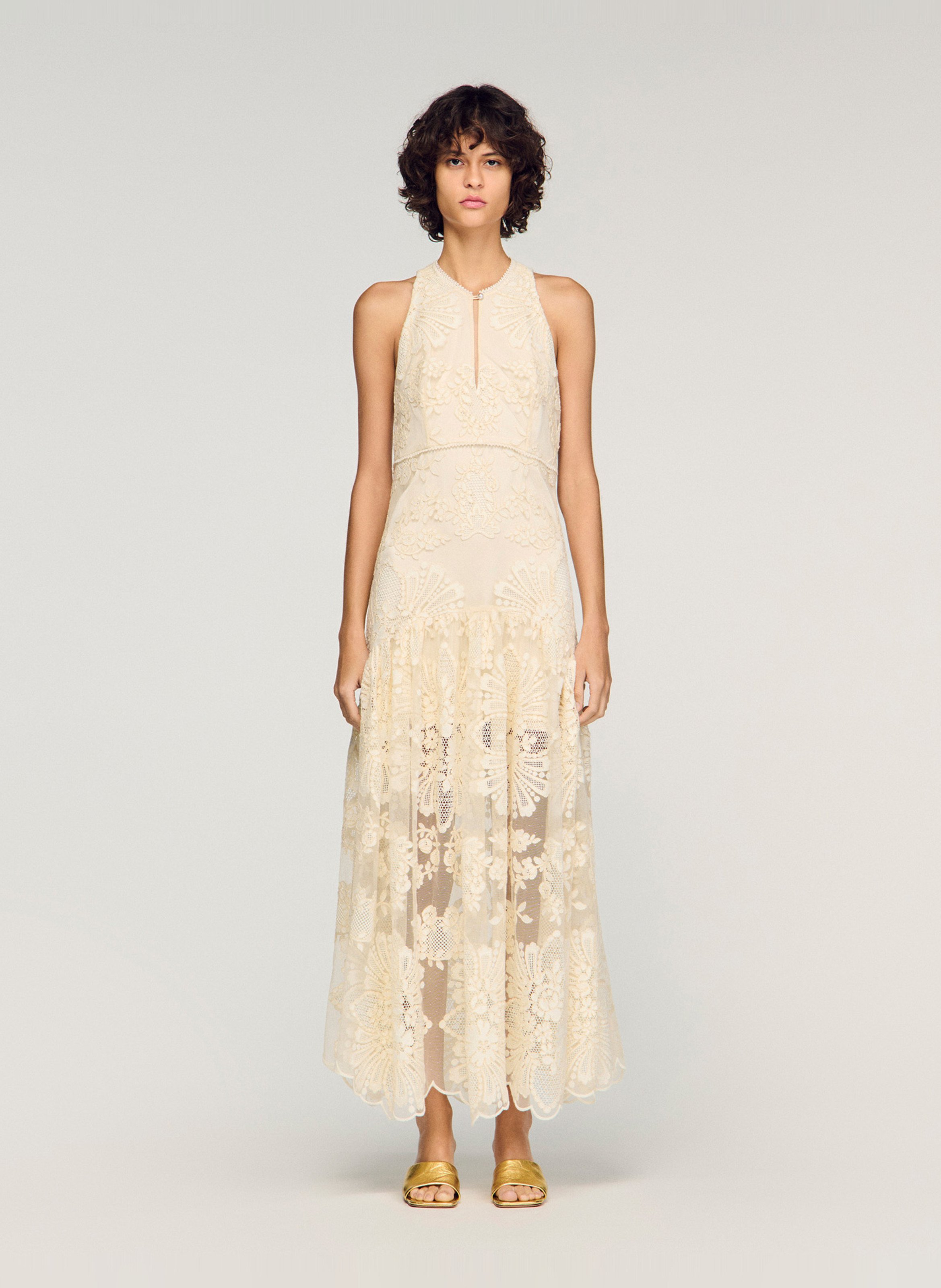 Robe longue col rond SANDRO Beige