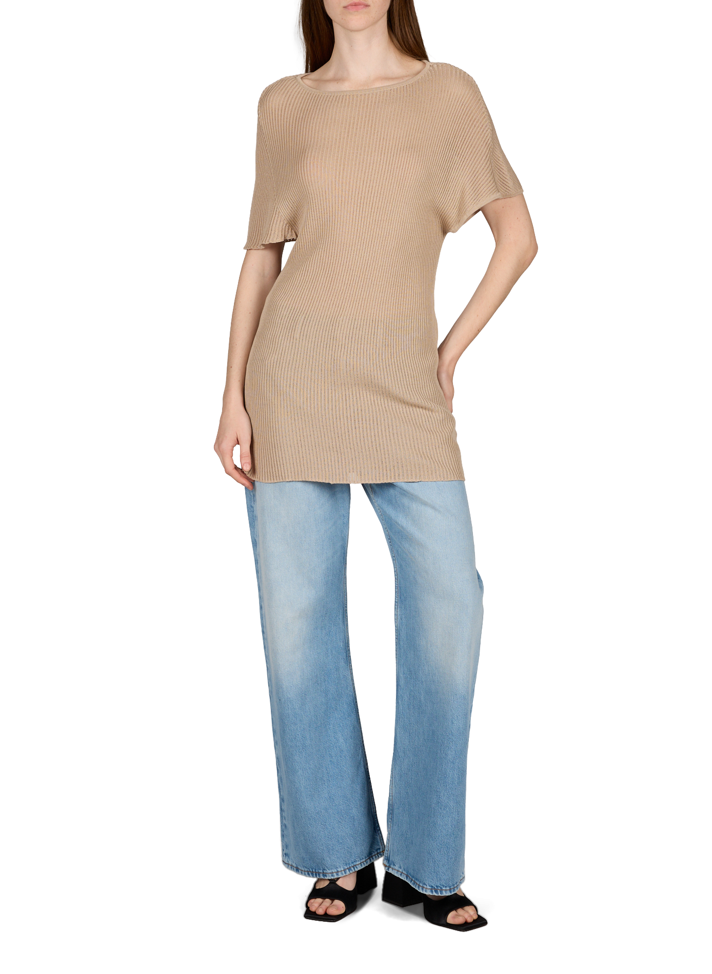 T-shirt with Memphis cape in ribbed knit VIKTORIA CHAN Beige