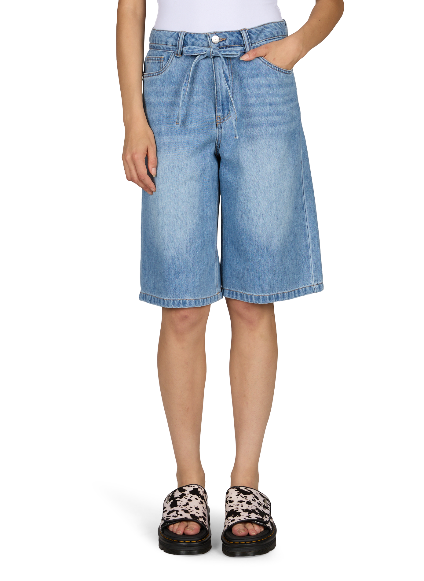 Short Rosie en denim de coton mélangé OBJECT Bleu