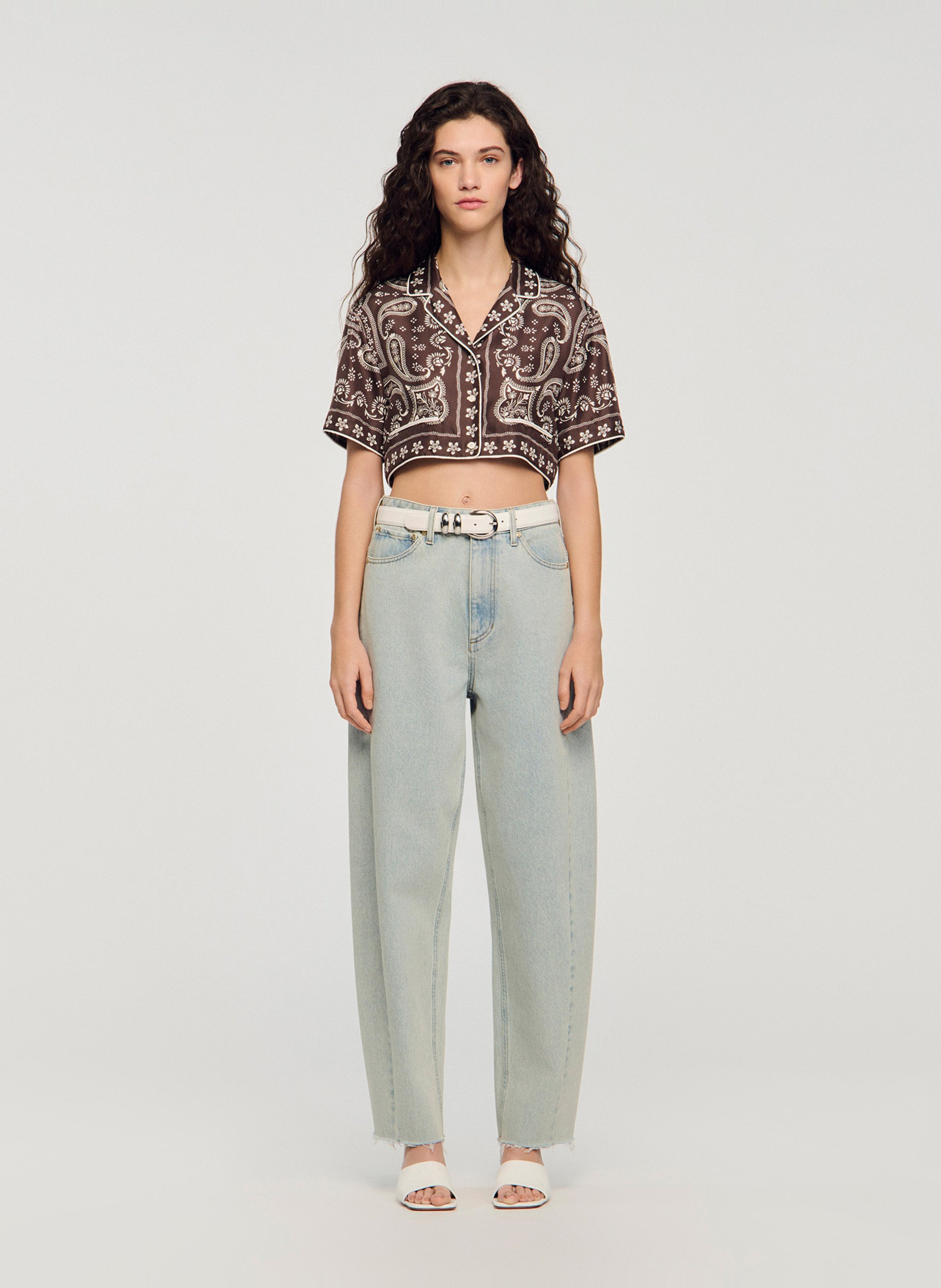 Chemise droite col tailleur imprimée SANDRO Marron
