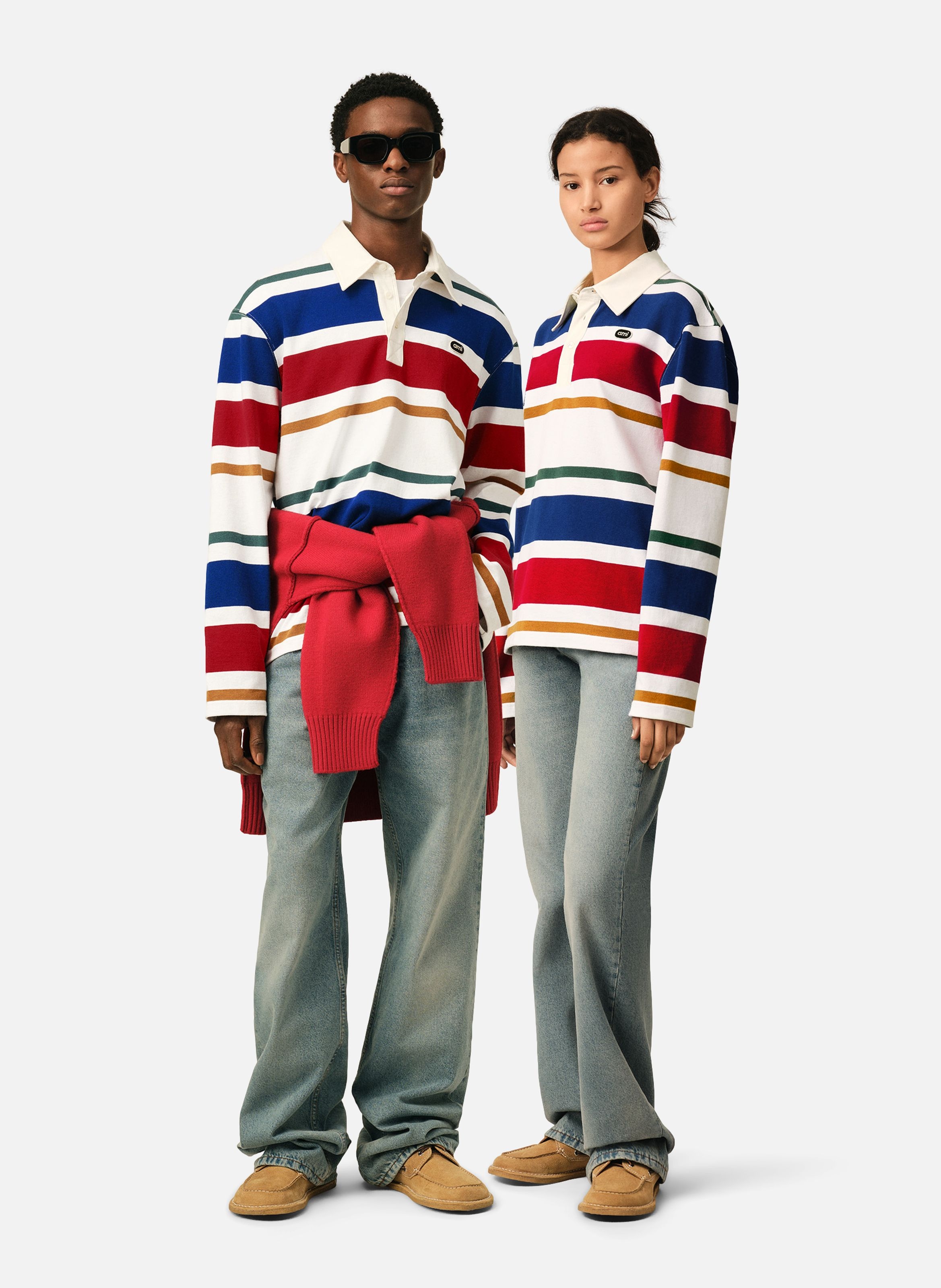 Polo à rayures unisexe en coton patch ami AMI PARIS Multicolore