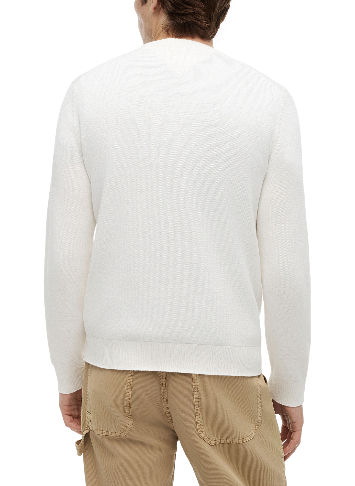 Pull à col rond à logo brodé en coton TOMMY HILFIGER Beige