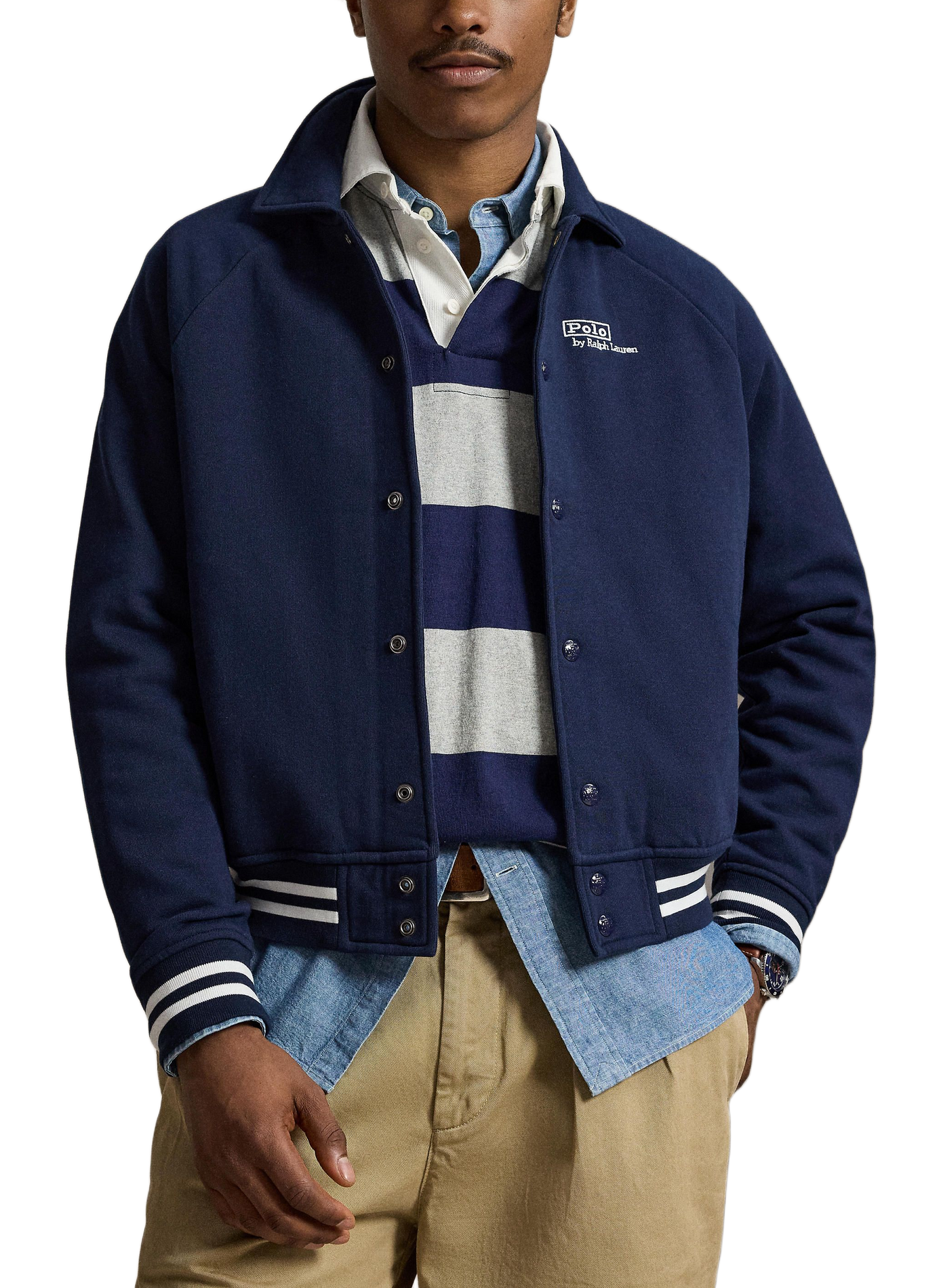 Straight striped cotton blend jacket POLO RALPH LAUREN Blue