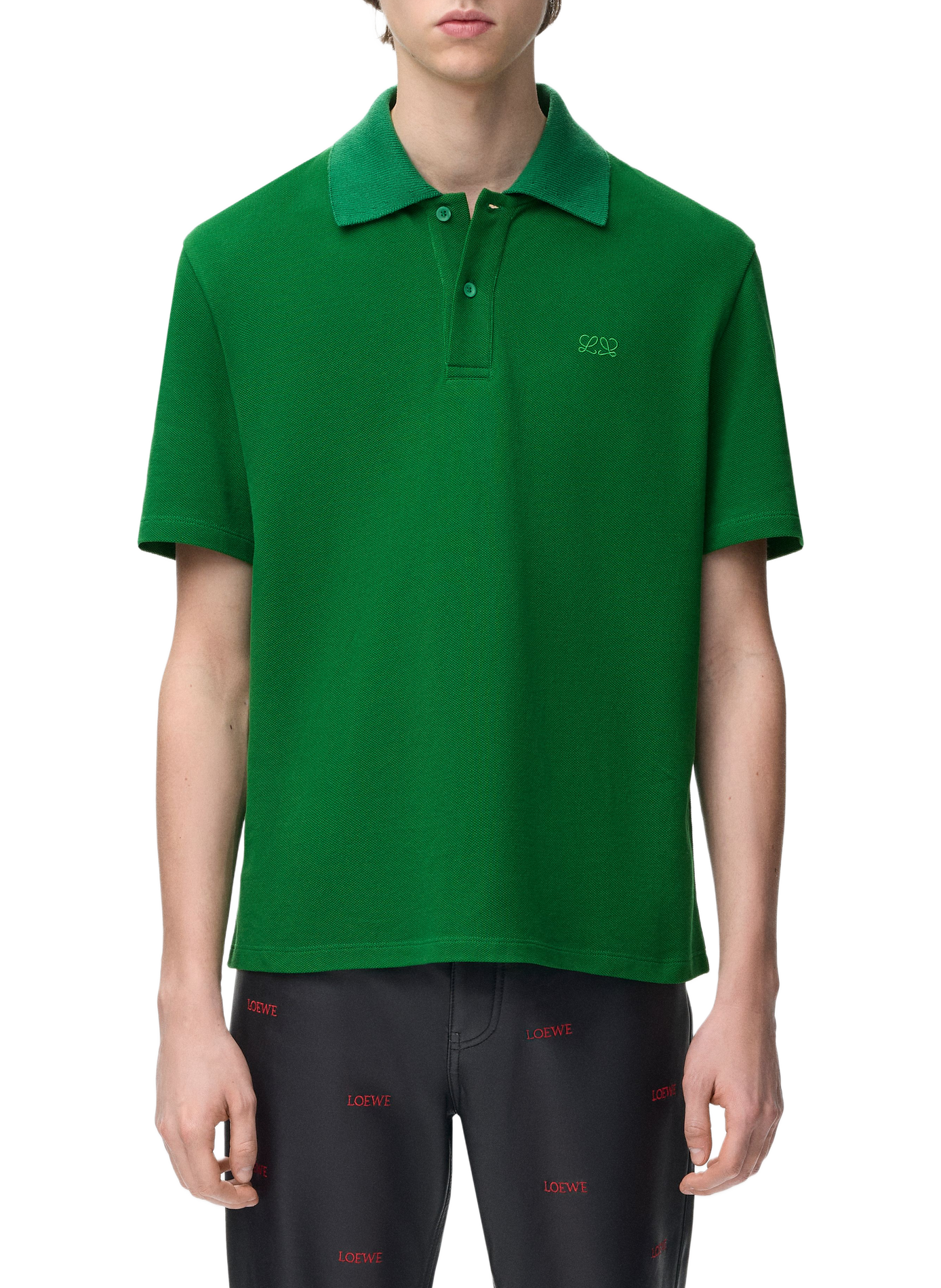 Lightweight cotton piqué polo LOEWE Green