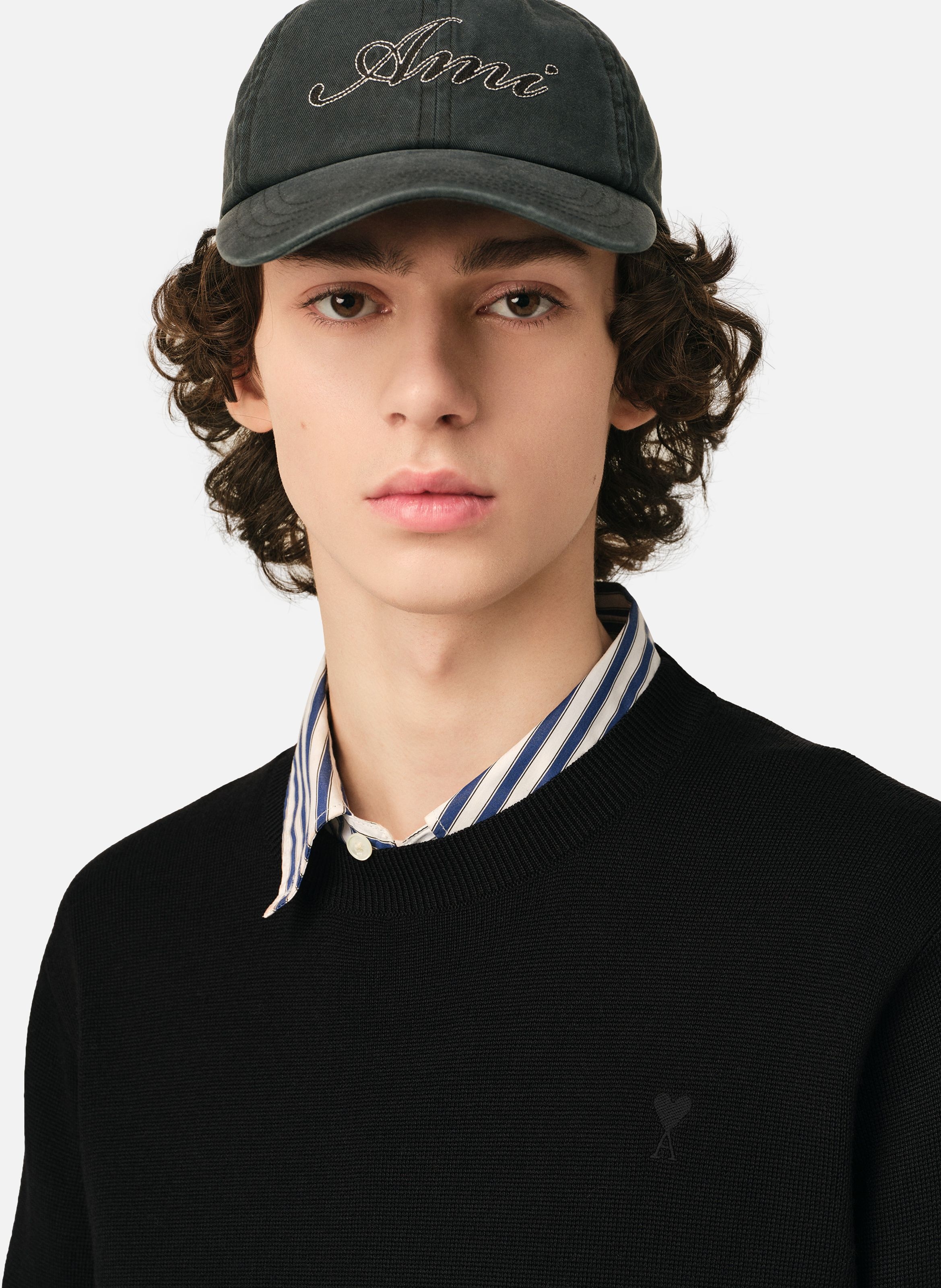 Pull col rond ami de coeur en laine AMI PARIS Noir