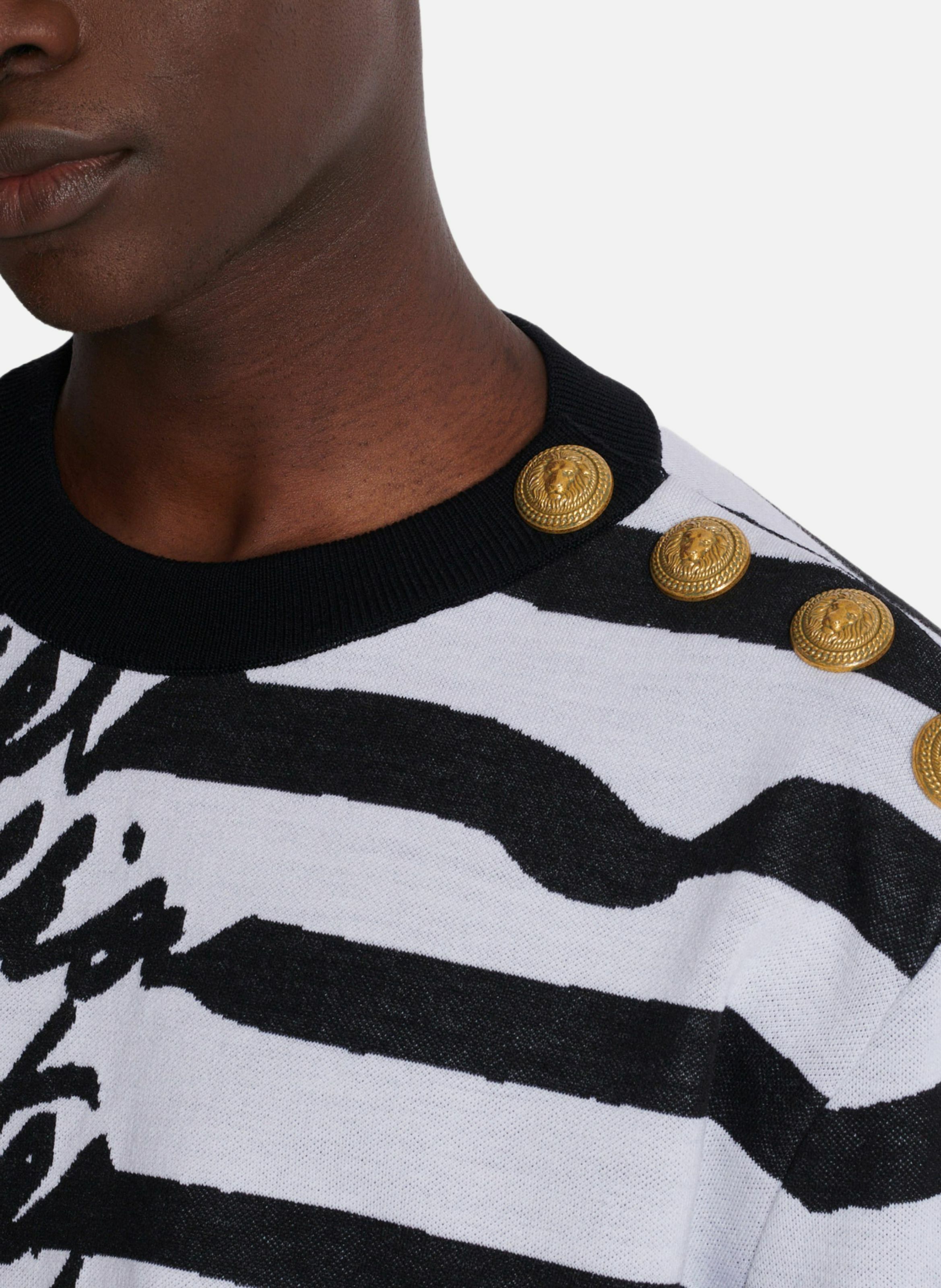 Pull marinière « lettre d'amour » en maille BALMAIN Blanc