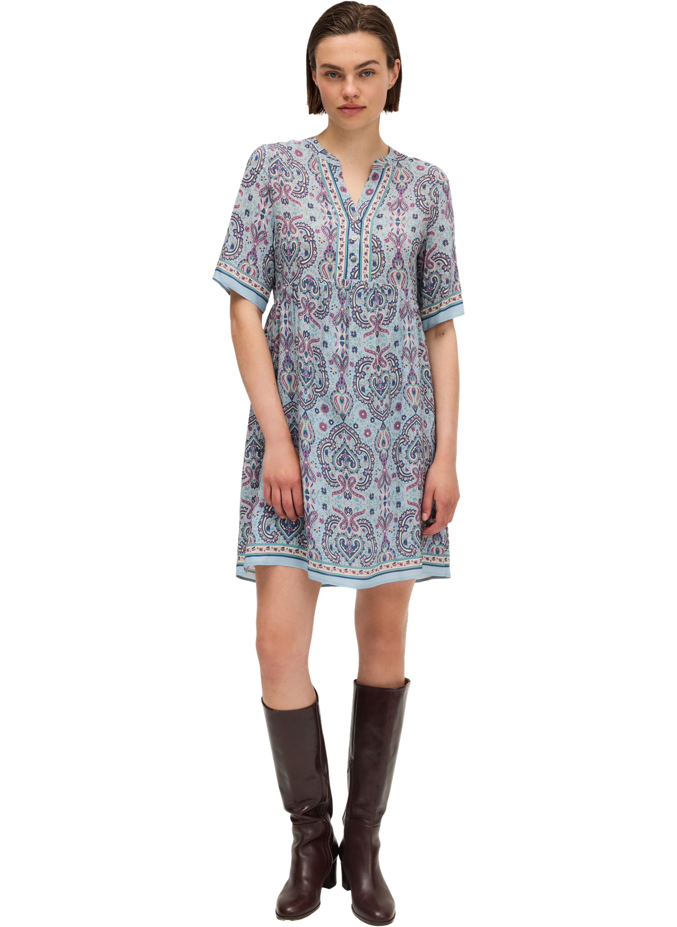 Robe courte et droite imprimée - linn PABLO Bleu