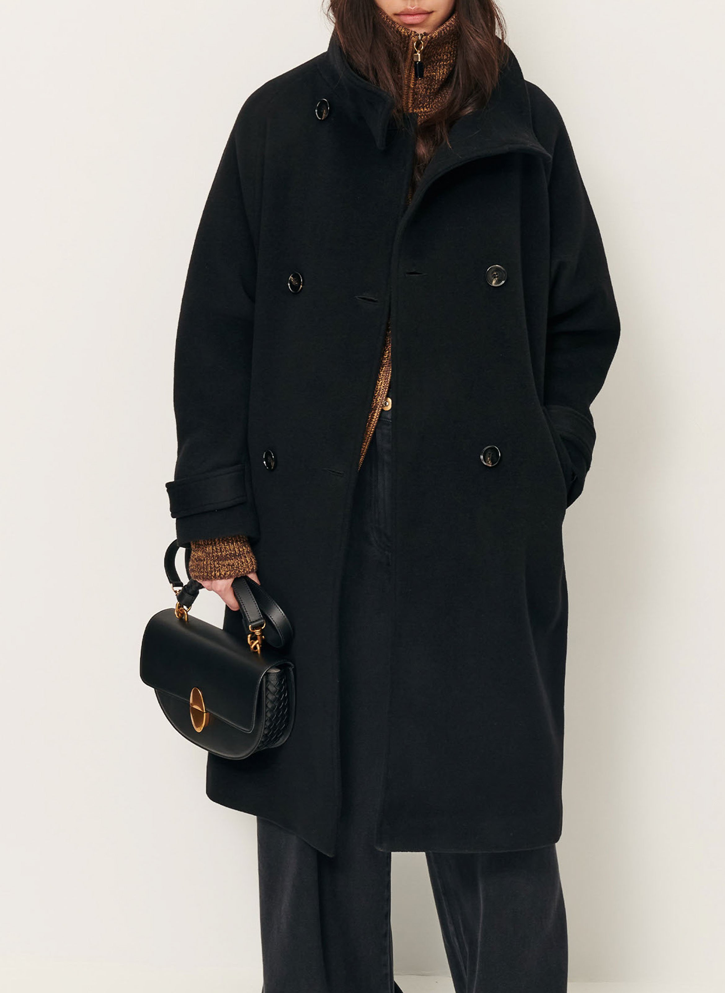 Manteau col montant en laine mélangée bleeckett SESSUN Noir
