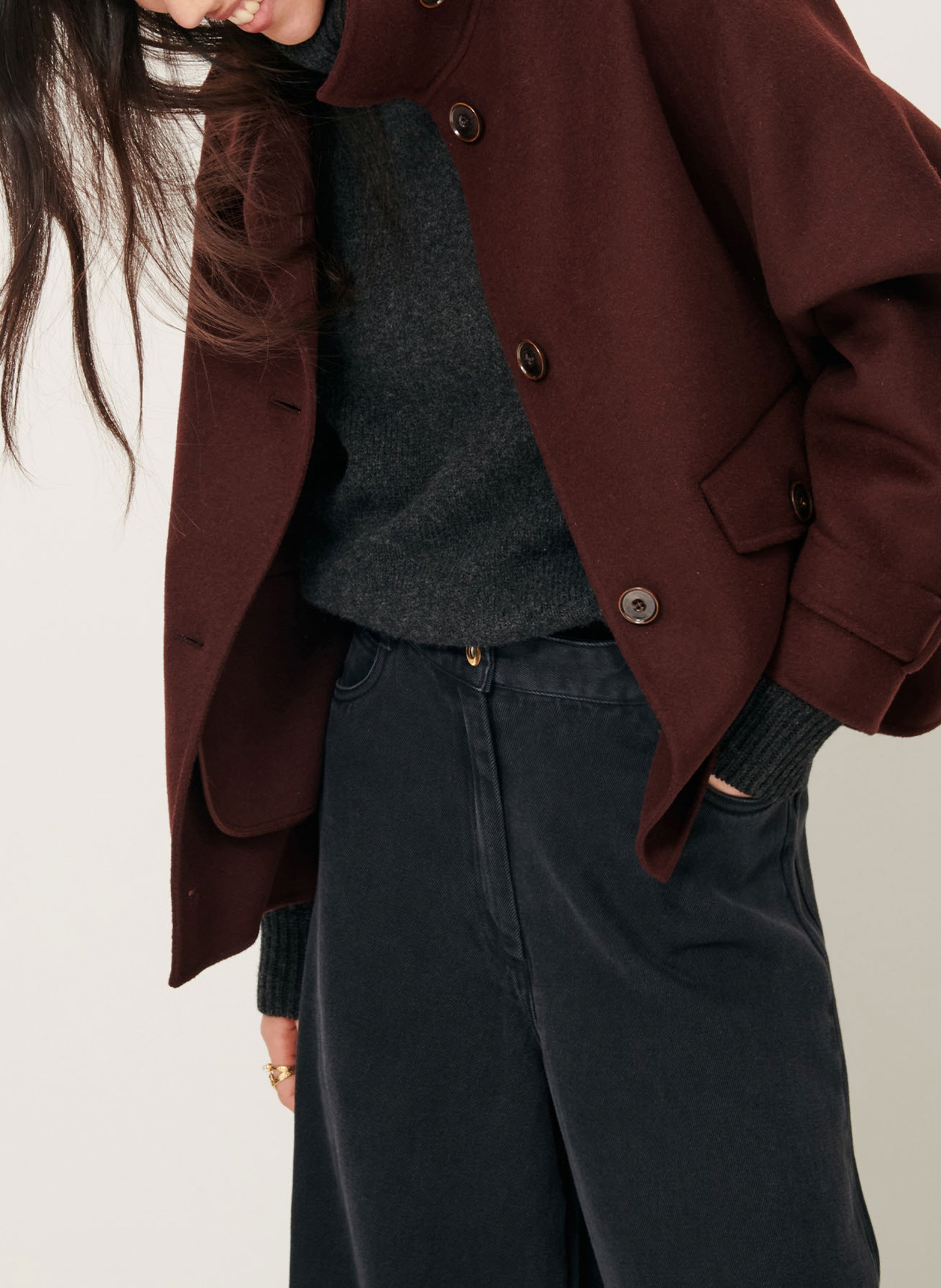 Manteau court à col montant en laine mélangée valley nevado SESSUN Marron