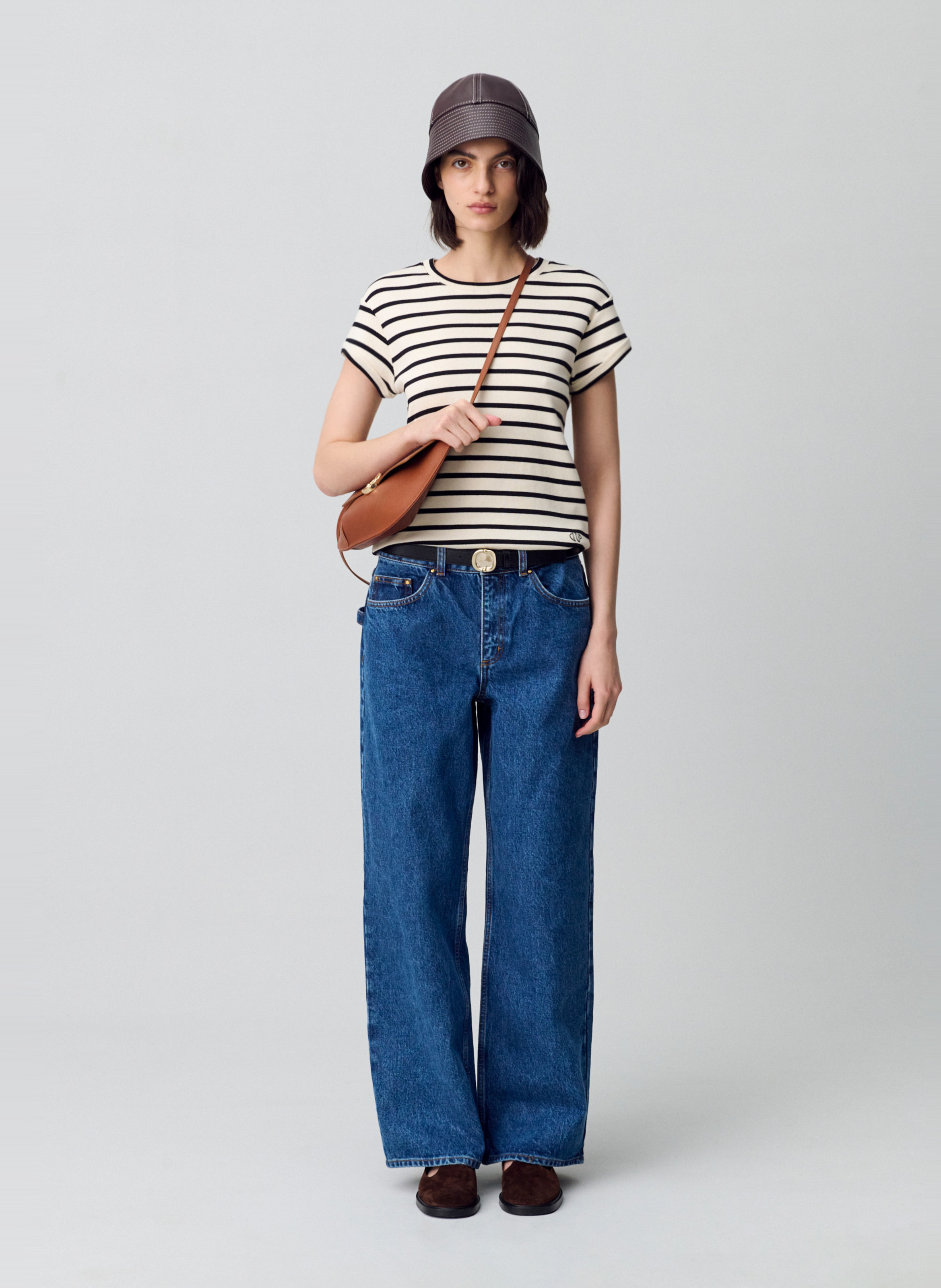 Tee-shirt col rond droit en coton rayé CLAUDIE PIERLOT Multicolore