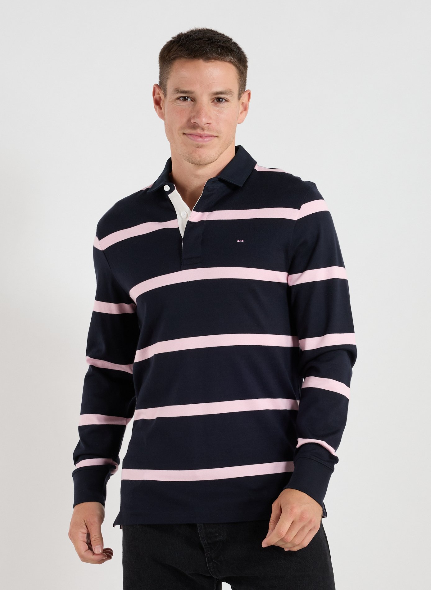 EDEN PARK Polo rayé à manches longues en coton Rose