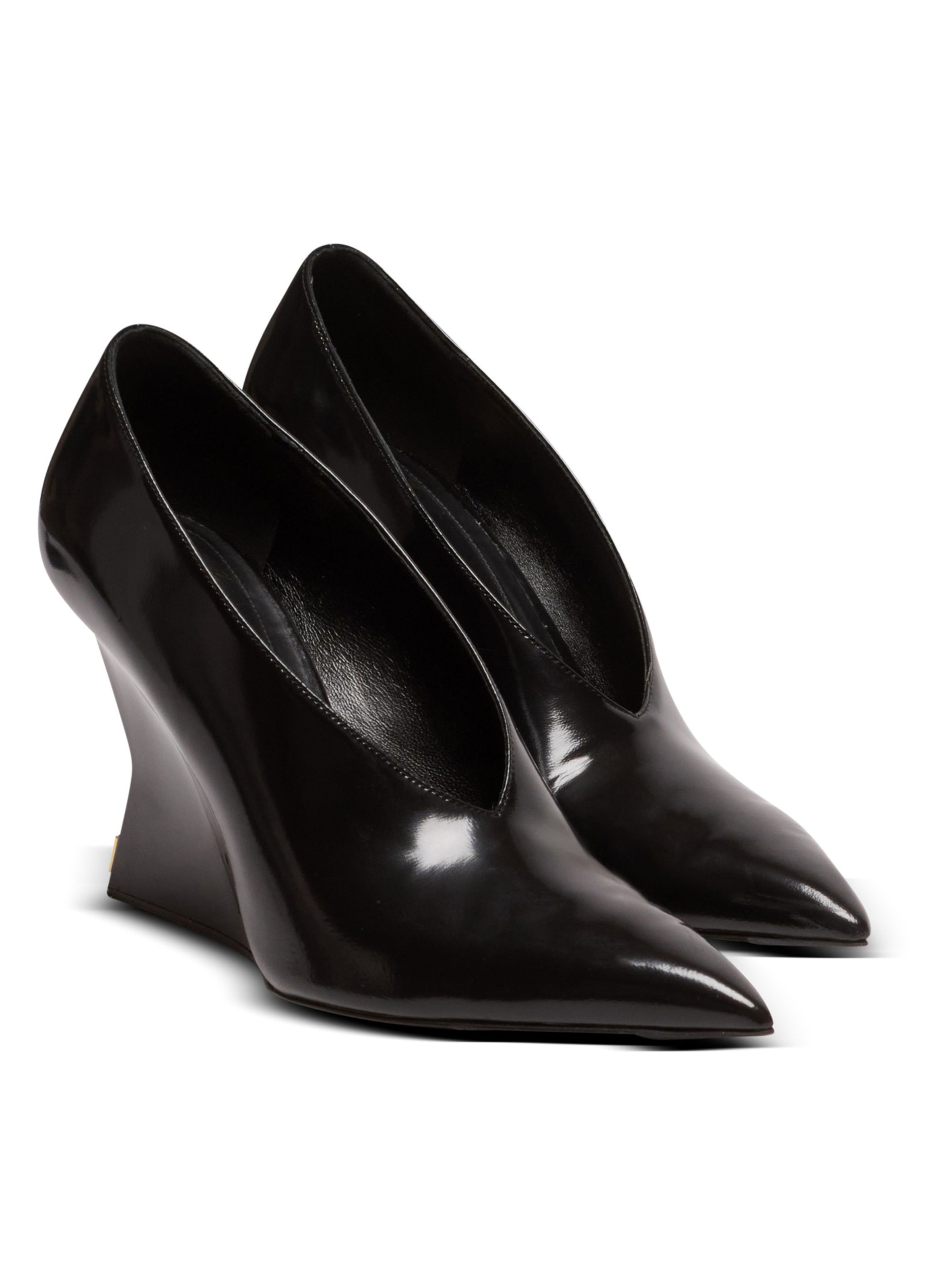 Escarpins wedge en cuir d’agneau brillant Noir